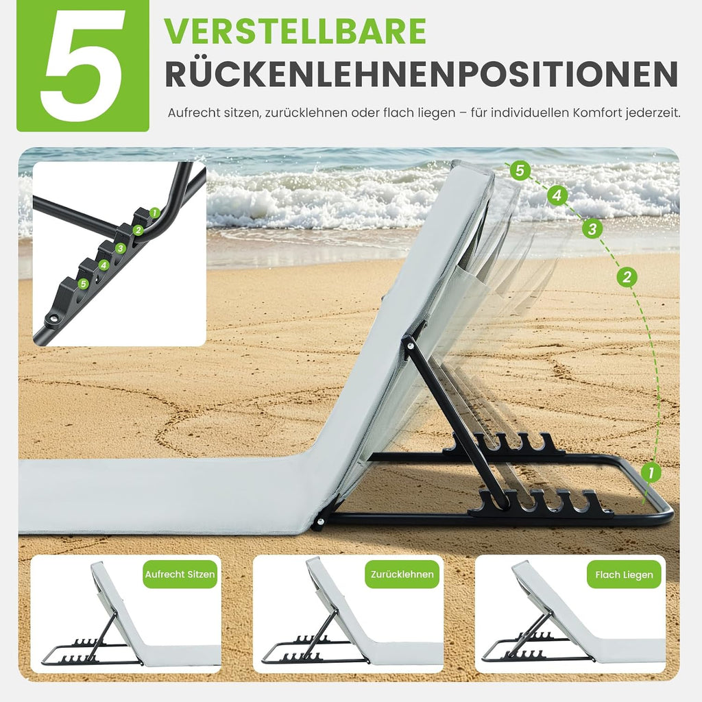 Palawano Sonnenliege verstellbar 5 Positionen leicht tragbar fuer Garten Strand