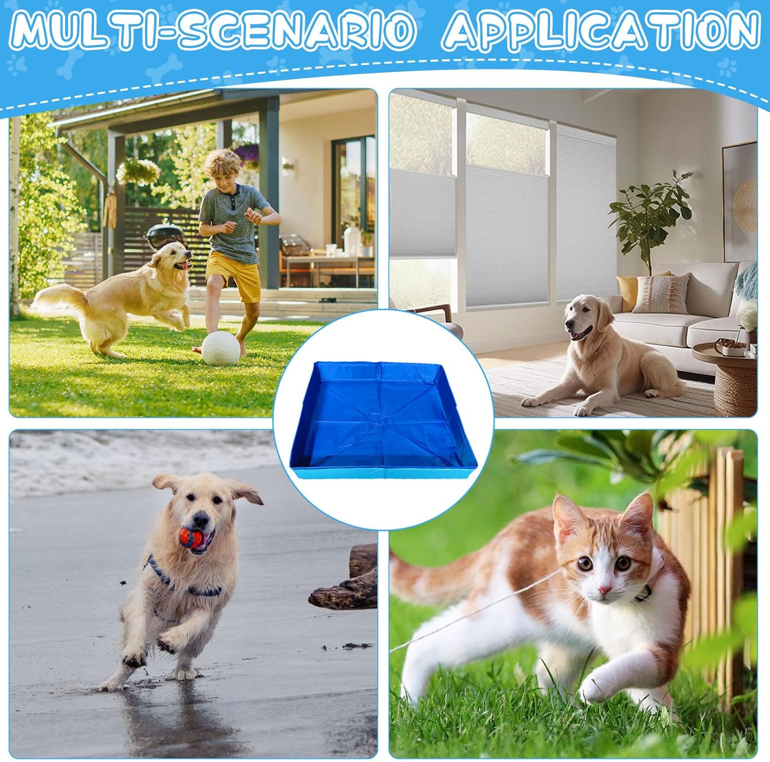 Faltbarer Hundepool 50x50x10 cm aus PVC mit 6 Fischspielzeug fuer kleine Hunde Ka