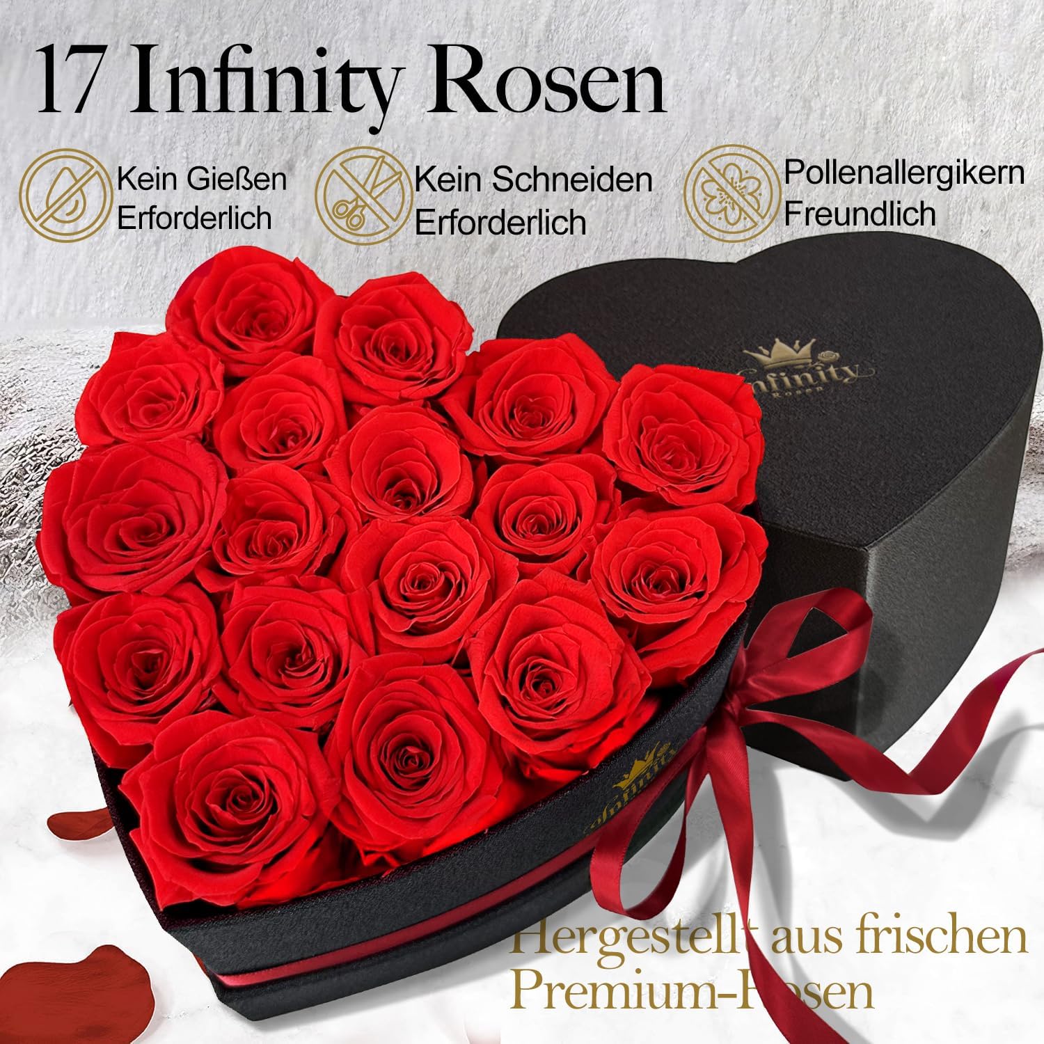 Ewige Rosen Herzbox mit roten Infinity Rosen Geschenk zu Valentinstag Hochzeit