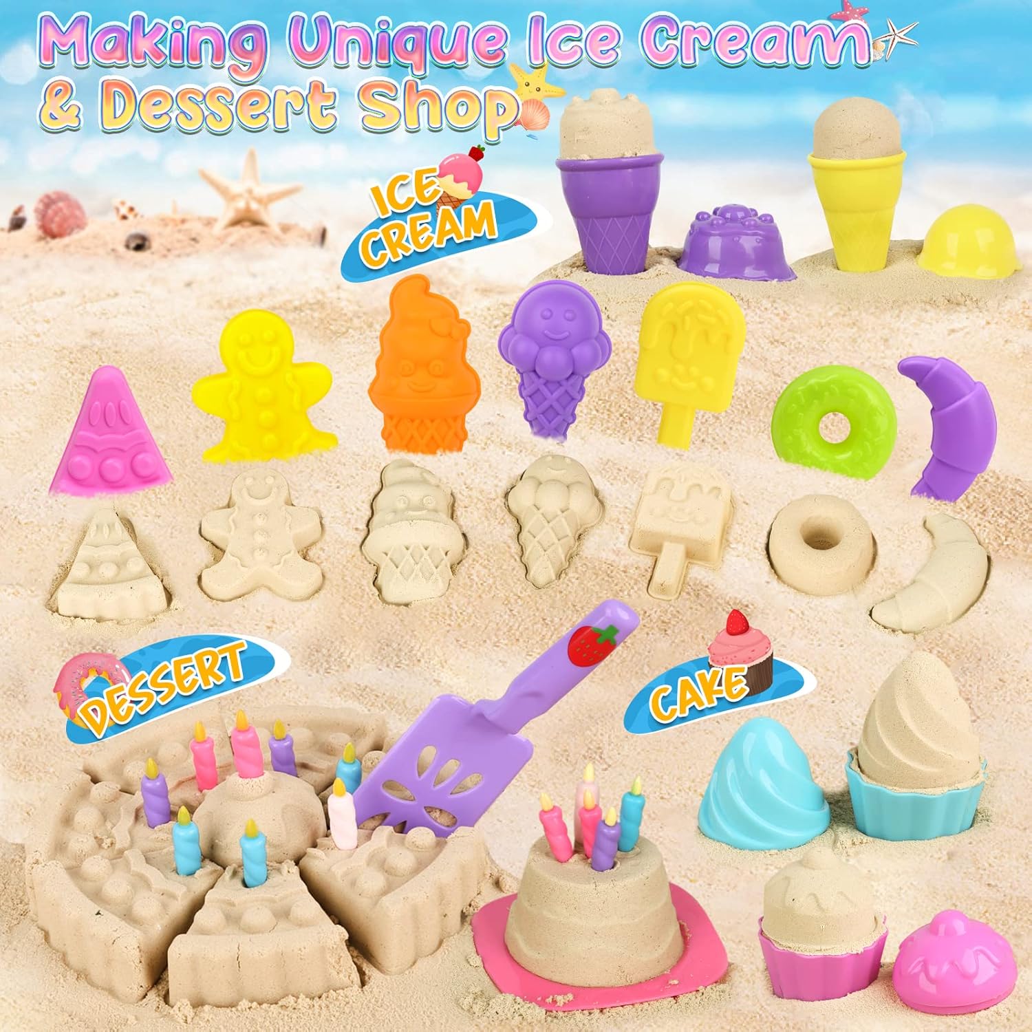 Sandspielzeug 46 Teile Kinder Strandspielzeug mit Eimer Foermchen Schaufel