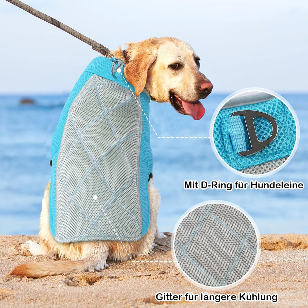 Kuehlweste Hund Anthrazitgrau Gr. M Kuehlgeschirr mit D-Ring Sonnenschutz XS-XXL