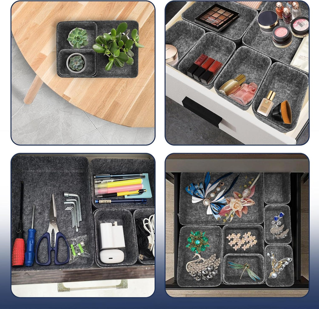 Schubladen Organizer Filz 14er Set waschbar Hellgrau fuer Schminktisch