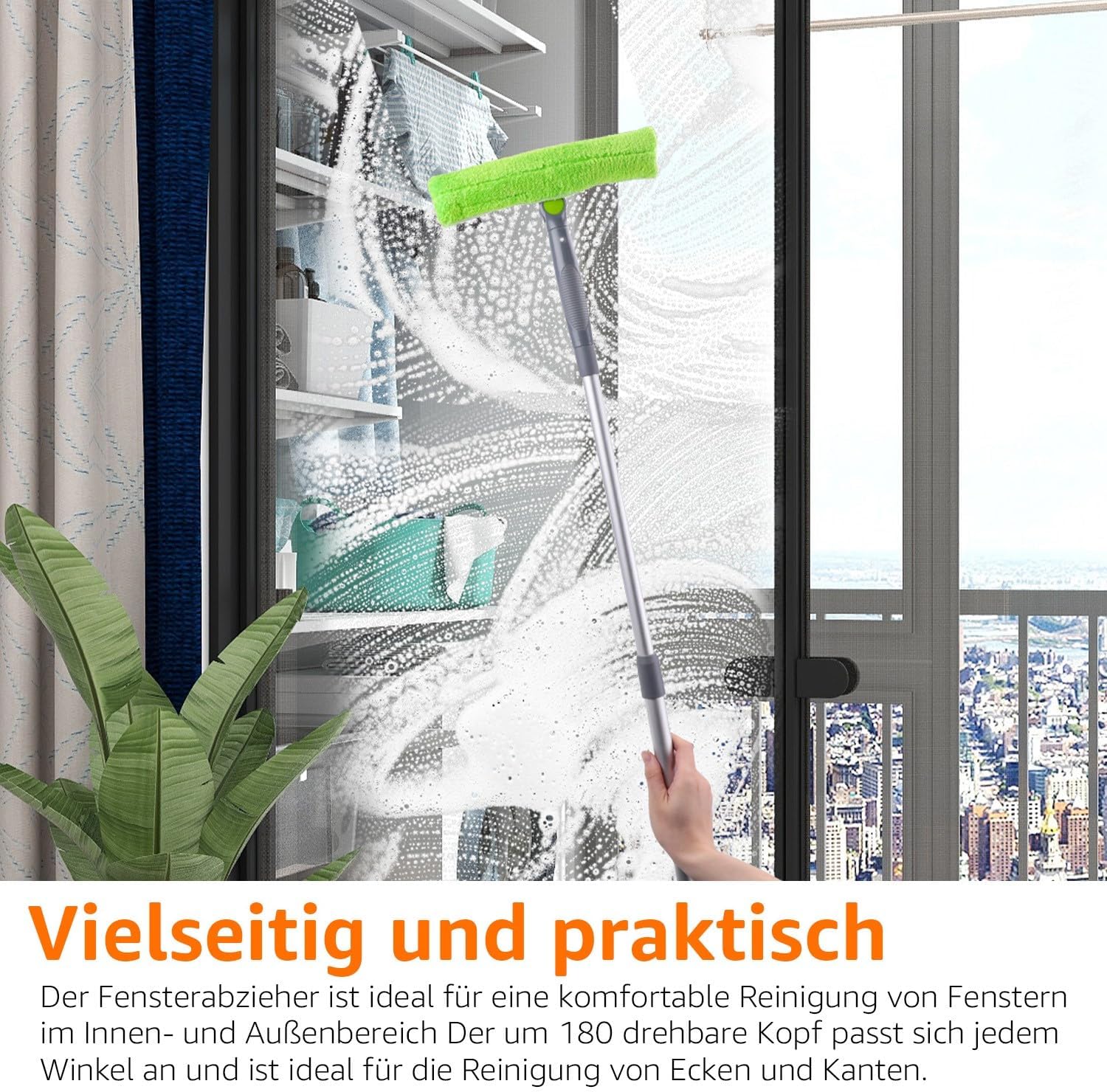 Teleskop-Fensterabzieher 66-96 cm Verlaengerbar Fenstersauger Wischer