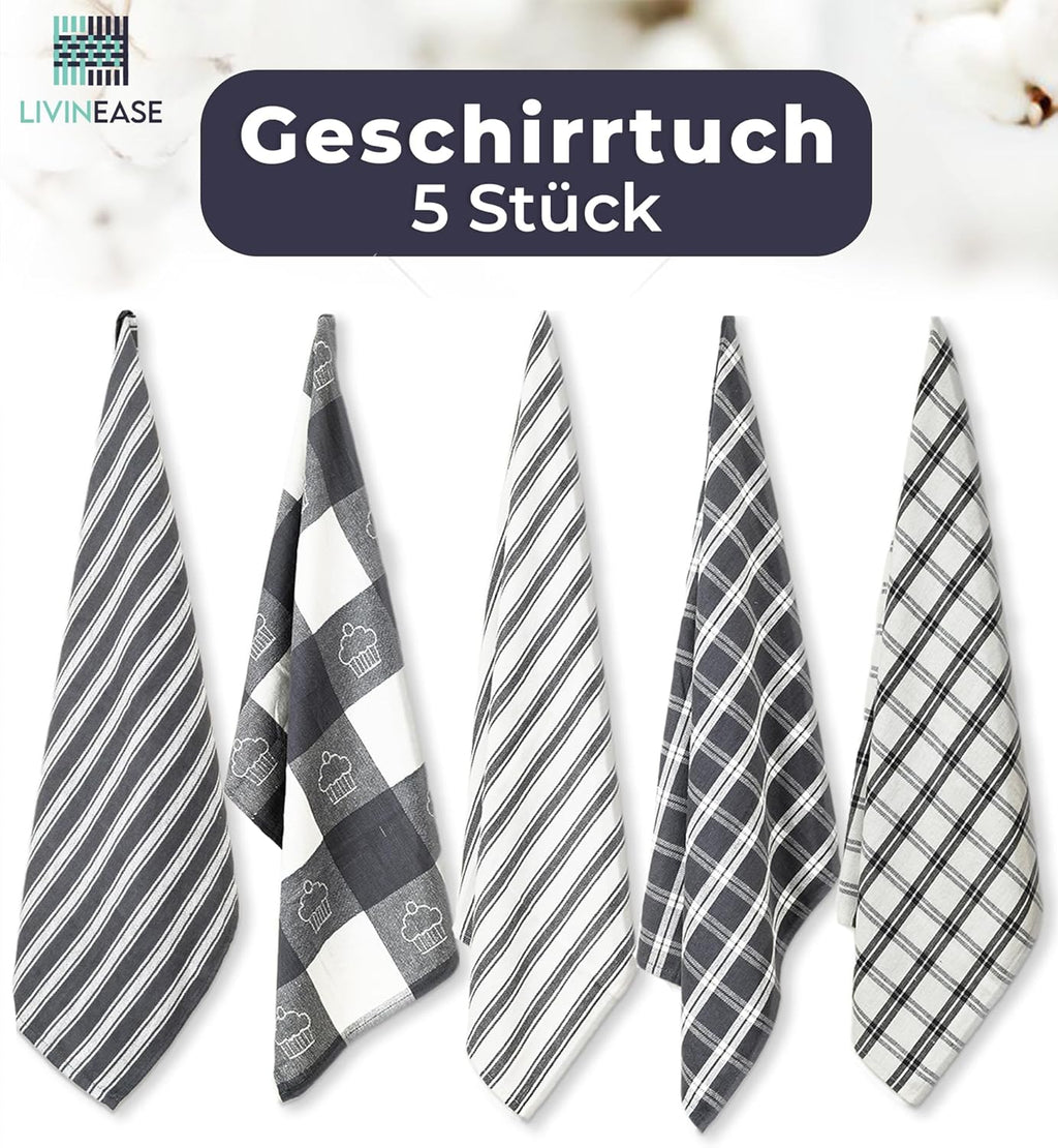 Livinease Geschirrtuecher 5er Set 100% Baumwolle 70×50 cm Grau saugfaehig