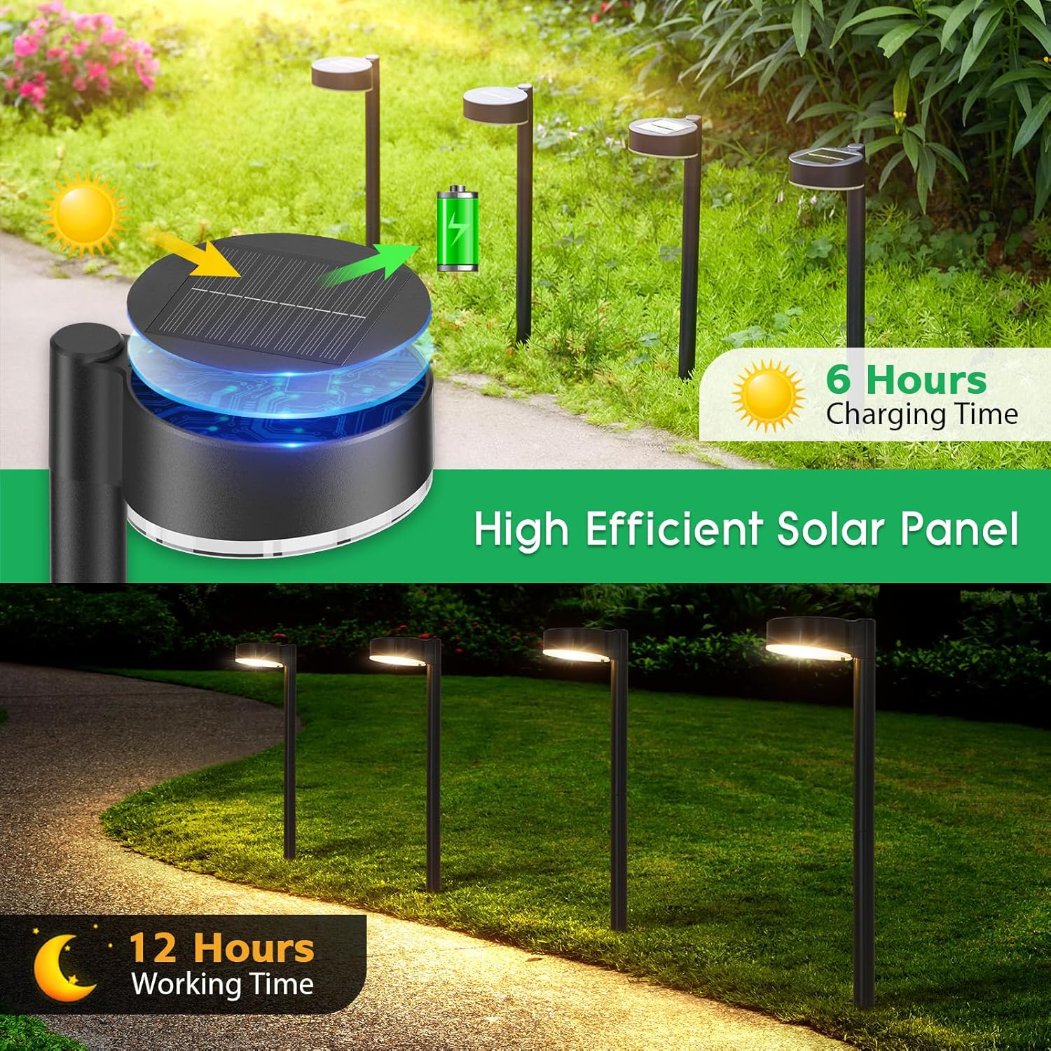 BUCASA Solarleuchten aussen 8er Set, 12 LED, wasserdicht, Weg Garten Terrasse
