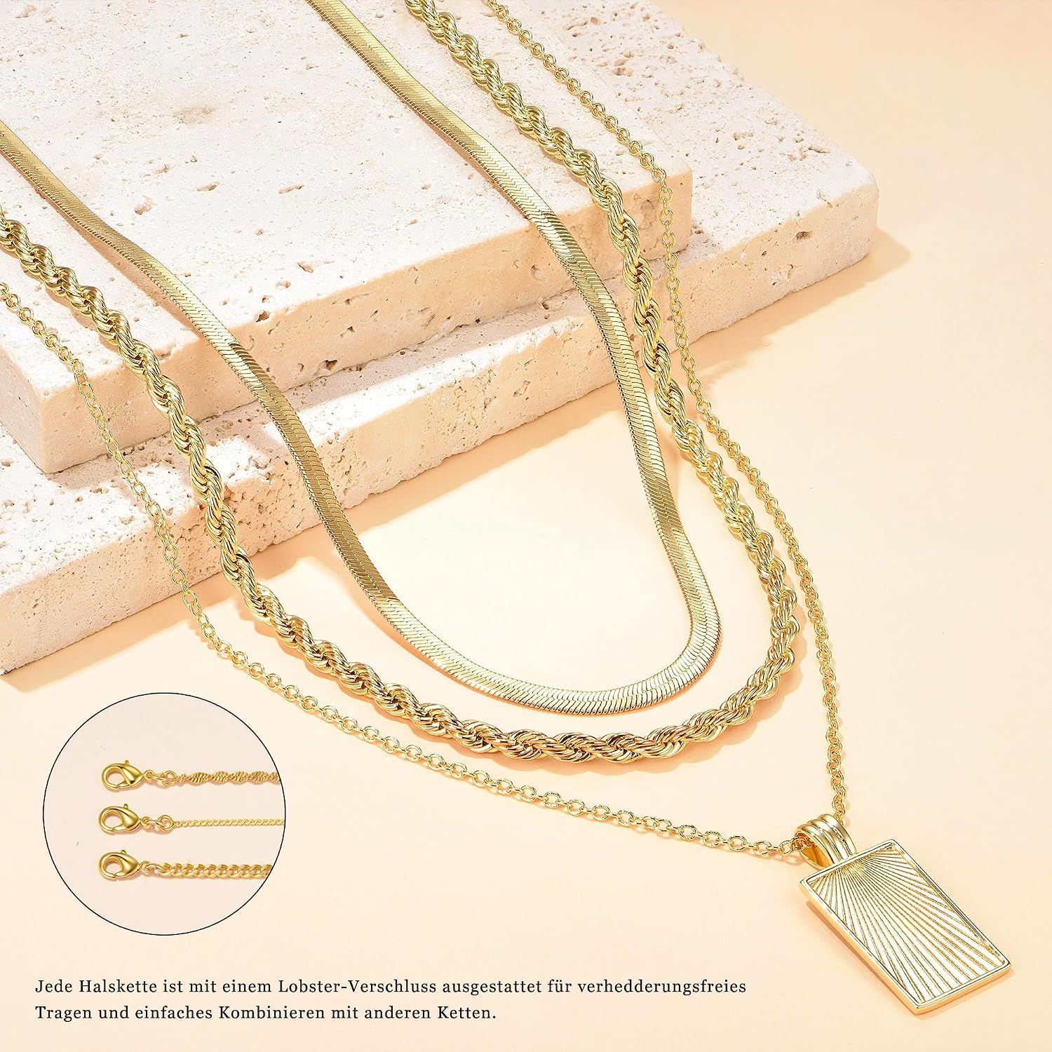 Layered Halsketten Set Damen 3 Stueck Silber 925 Gold beschichtet verstellbar