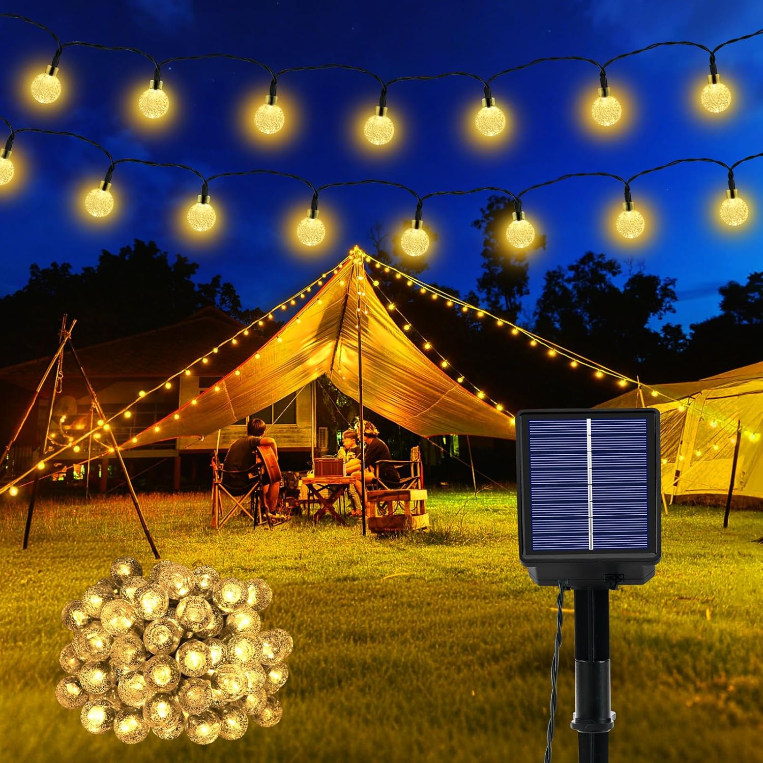 Solar Lichterkette 60 LED Warmweiss 3m+10,2m IP65 8 Modi fuer Garten Balkon