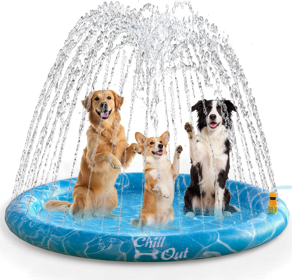 All for Paws Hundespielmatte mit Sprinkler 130cm-150cm Kuehlende Wassermatte
