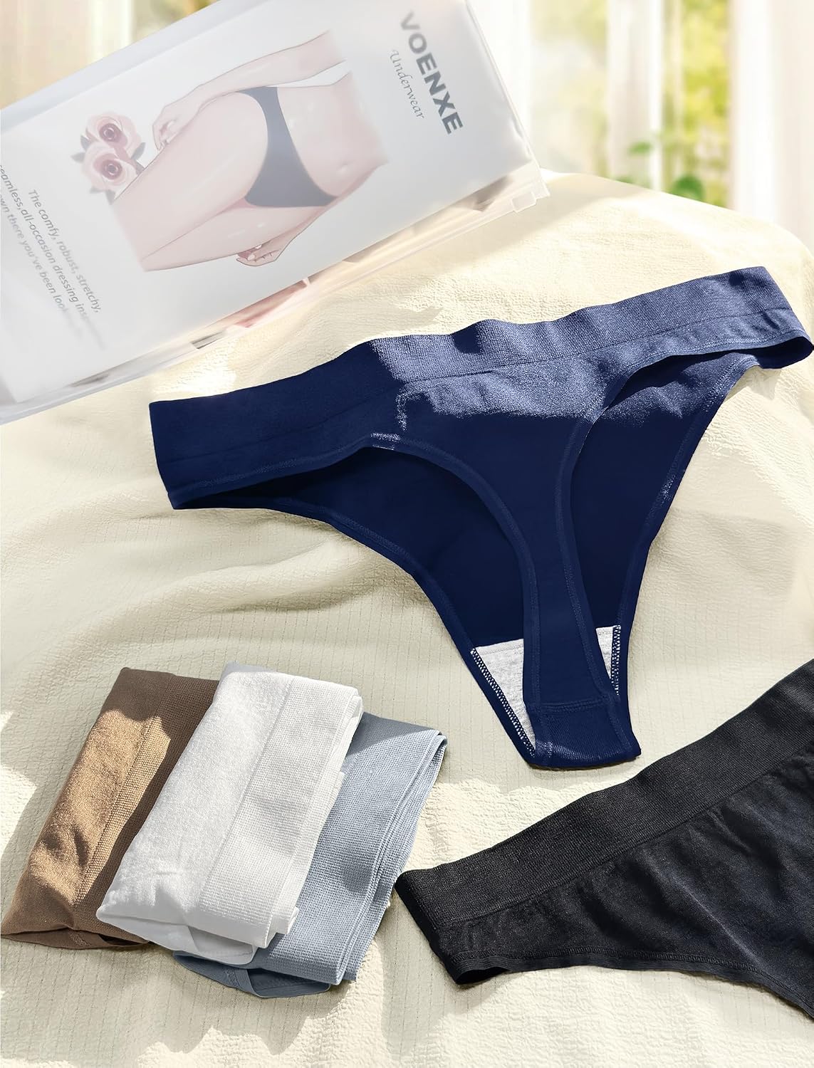VOENXE nahtloser Damen String Tanga mit hohem Bund, unsichtbar, XS-XXL