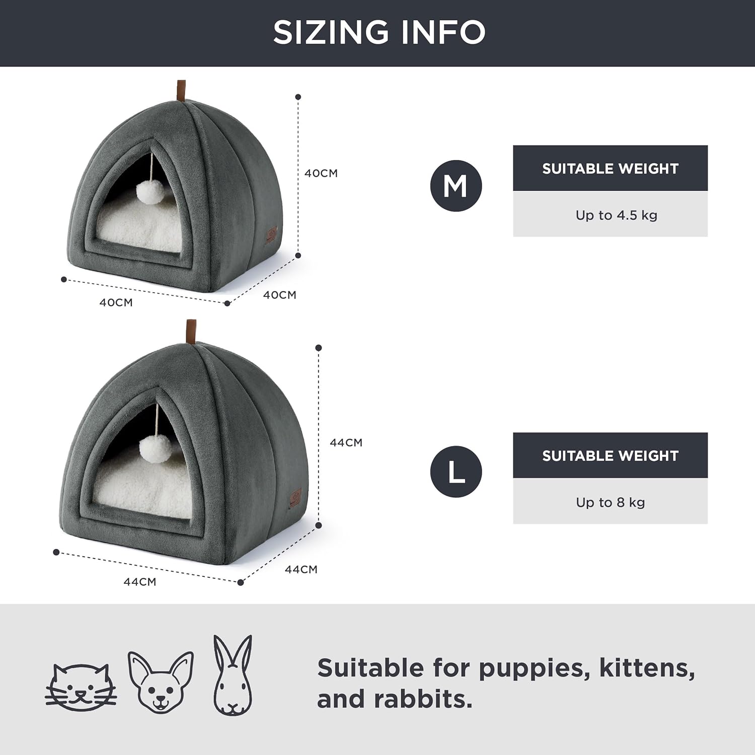 Katzenhoehle Katzenbett 40-44cm faltbar mit waschbarem Kissen