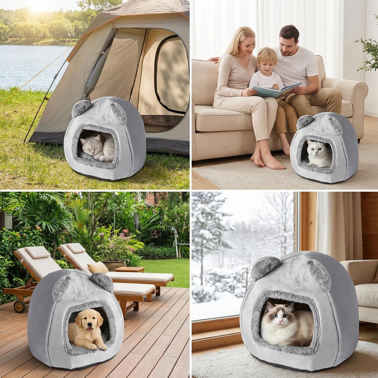 Katzenhöhle mit Kissen 40x40 cm Katzenbett Katzenkorb Kuschelhöhle