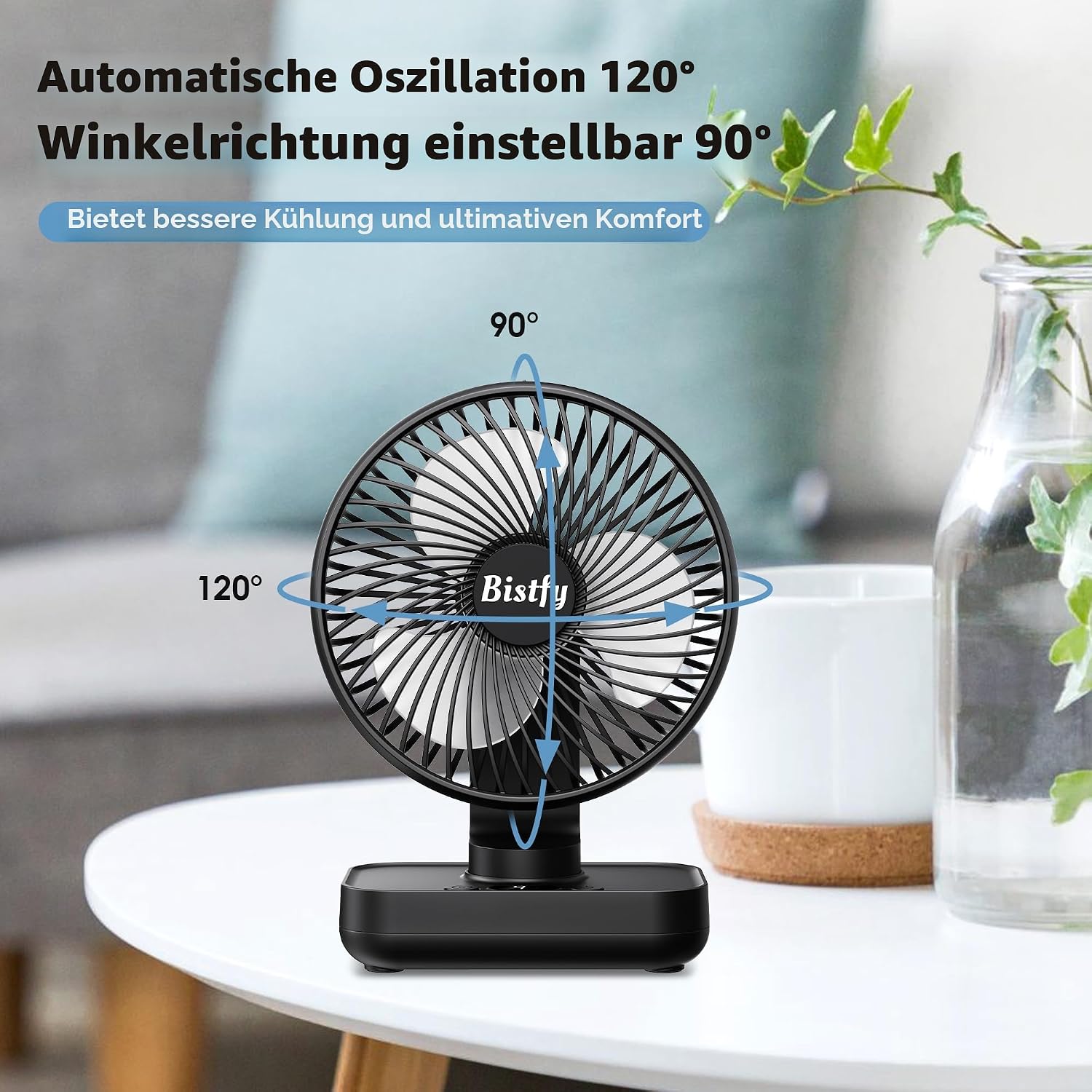 Tischventilator 5,5" Akku 4500 mAh oszillierend Leise 4 Geschwindigkeiten USB