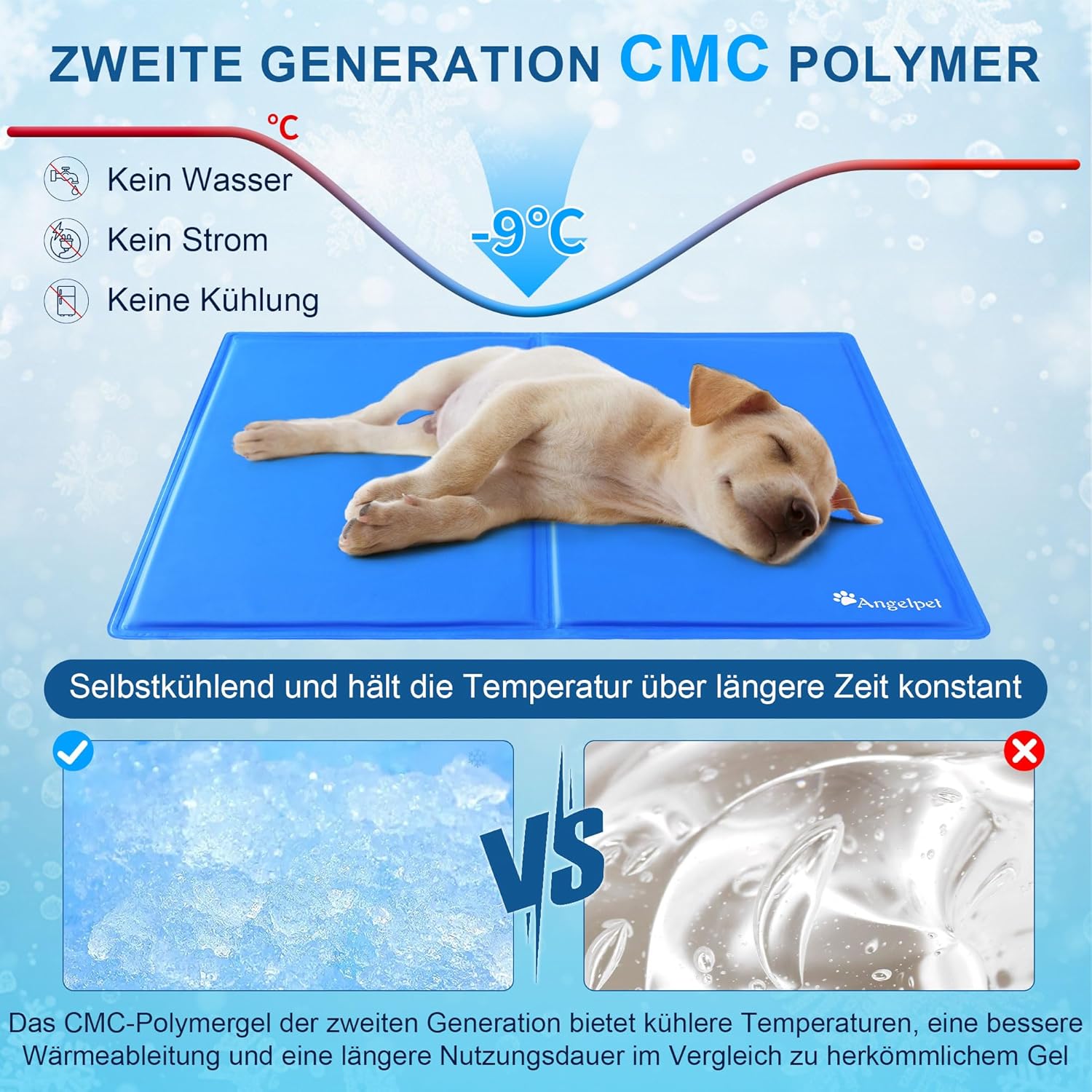 Angelpet Kuehlmatte XL 120x80 cm Grau selbstkuehlende Gelmatte fuer Hunde Katzen