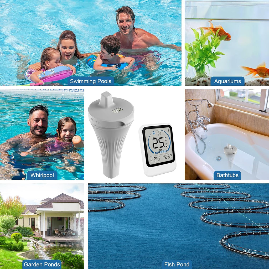 Digitales Funk-Poolthermometer schwimmend IP68 wasserdicht fuer Pool Teich Aquari