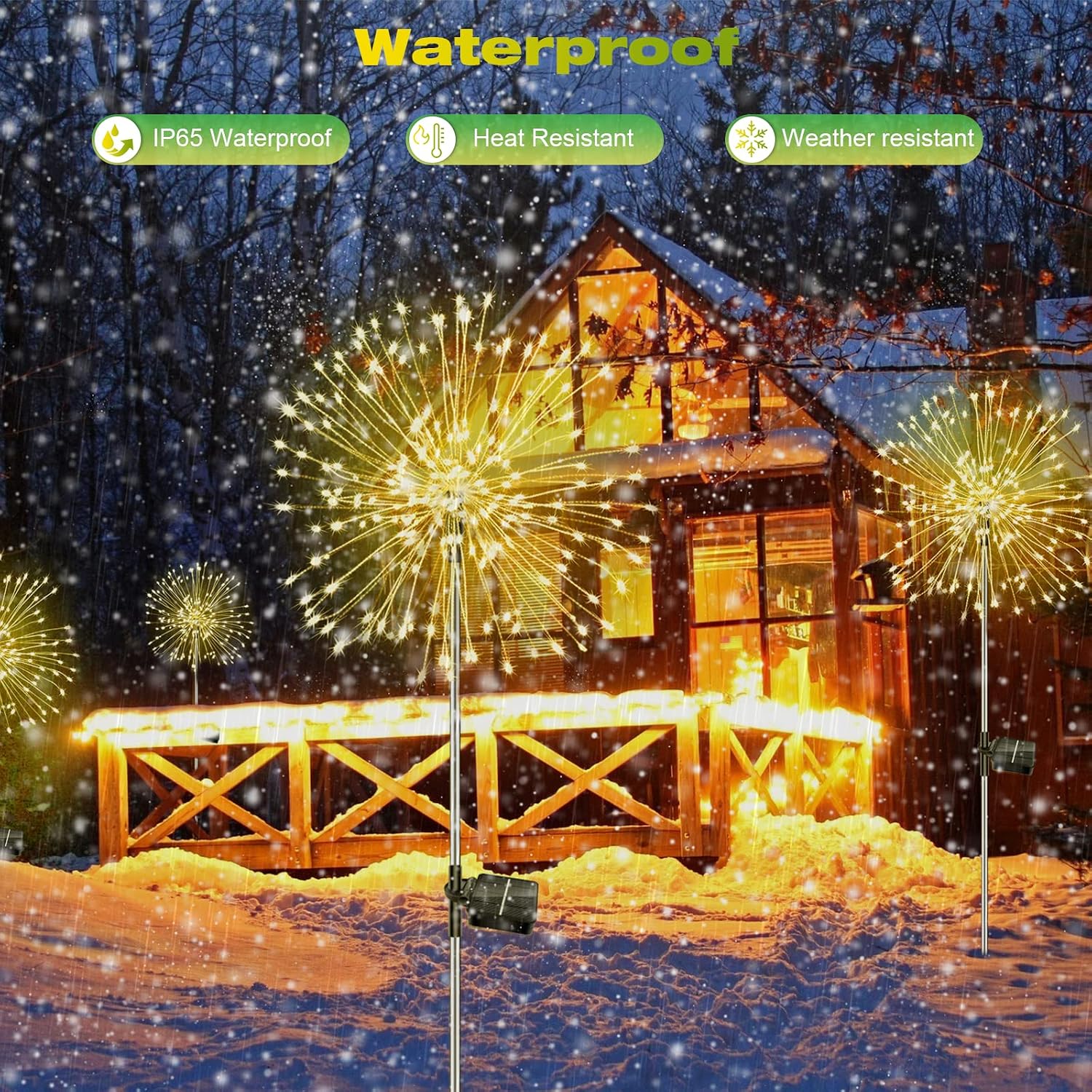 Liyade Solar Gartenleuchten 2 Stueck 120 LED Warmweiss 8 Modi Feuerwerk Pusteblume
