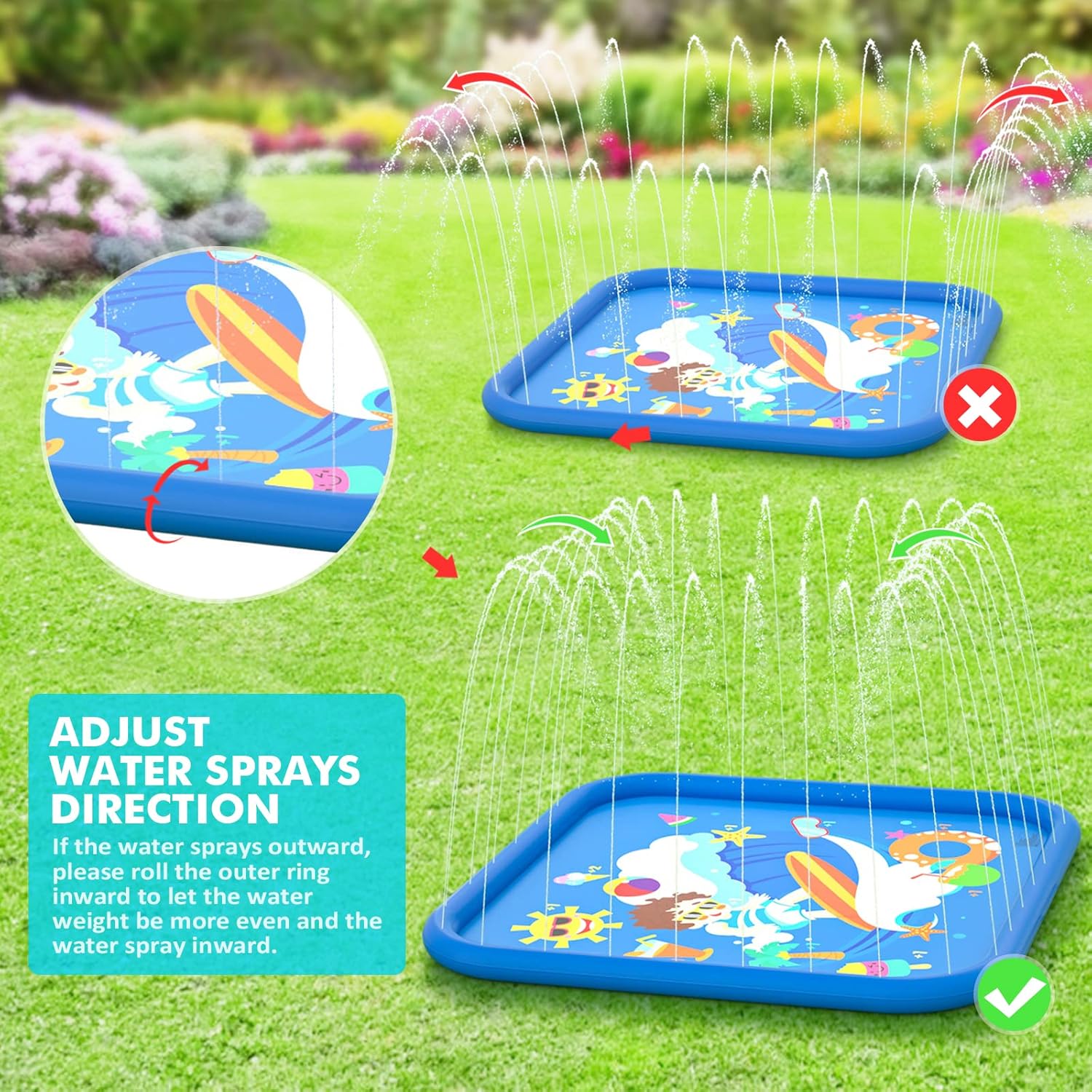 Peradix Sprinkler Wasser-Spielmatte 170 cm Anti-Rutsch Garten Kinder
