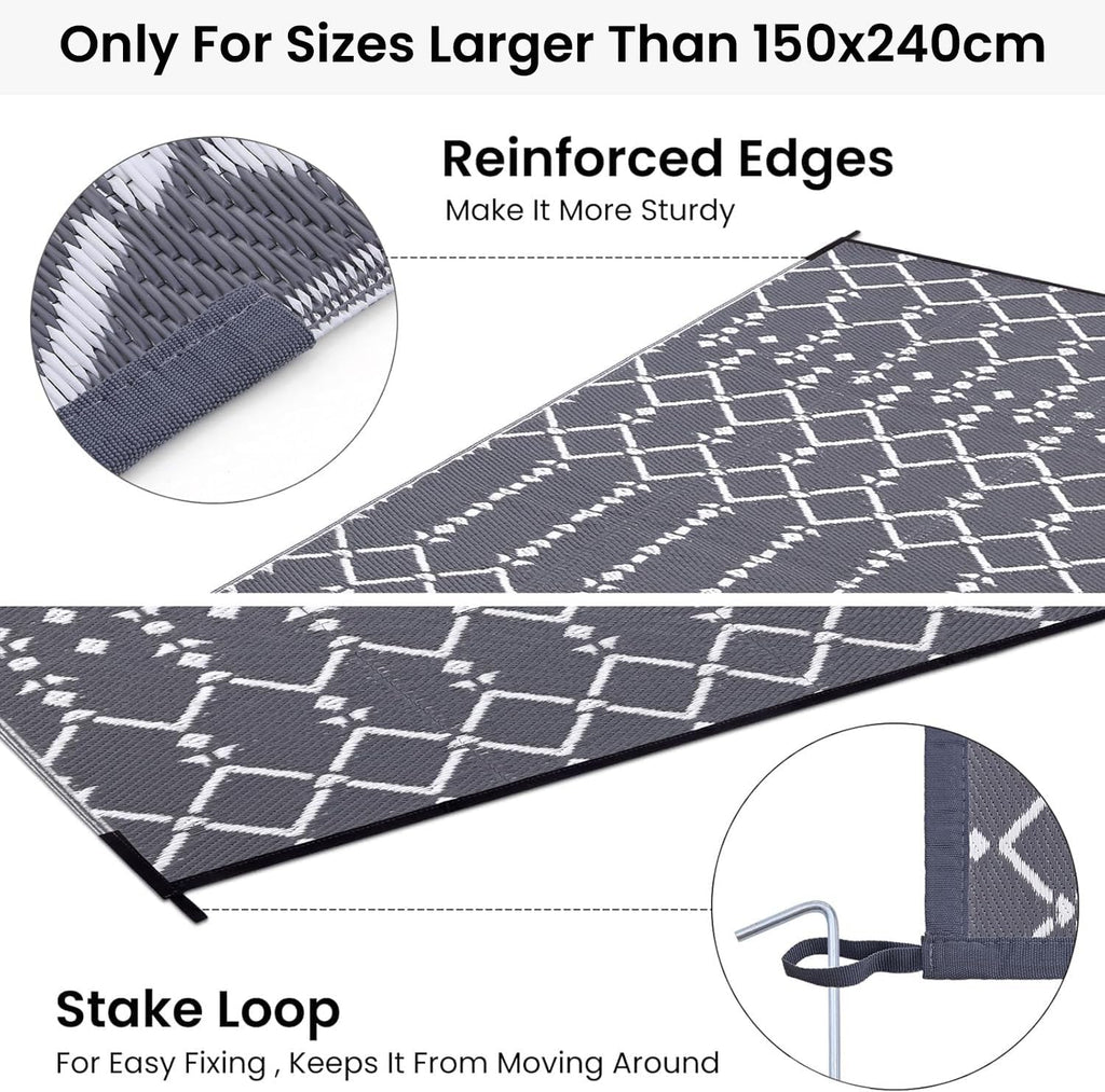 Homaxy Outdoor Teppich 150x240 cm wasserdicht beidseitig nutzbar Schwarz/Grau 18