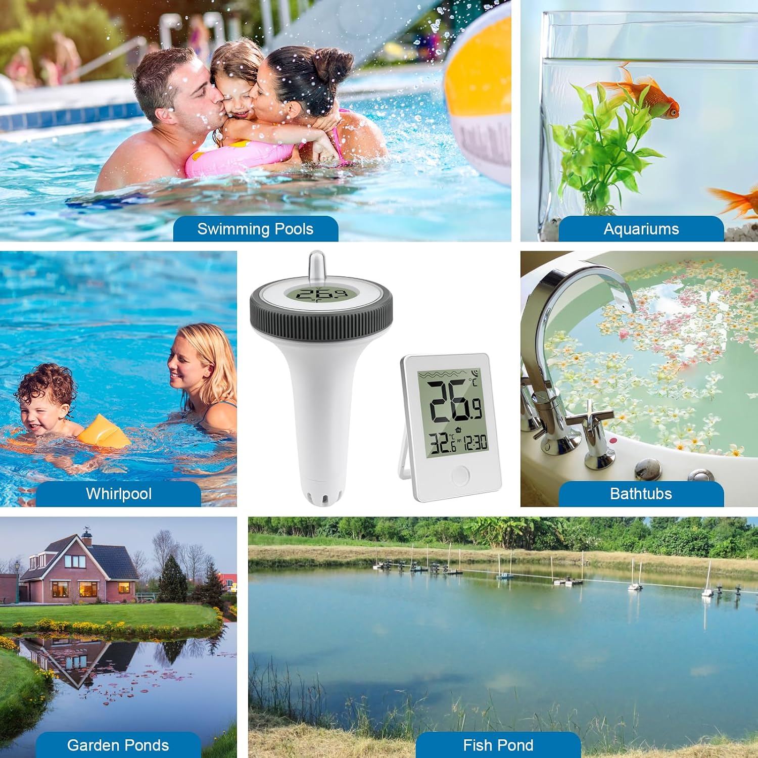 Funk Poolthermometer schwimmend IP67 digitales Wasserthermometer Innen/Aussen