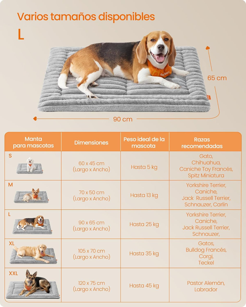 Feandrea Hundedecke taubengrau 45cm-75cm waschbar fuer Hunde Katzen S
