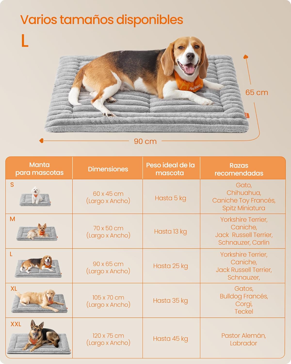 Feandrea Hundedecke taubengrau 45cm-75cm waschbar fuer Hunde Katzen S