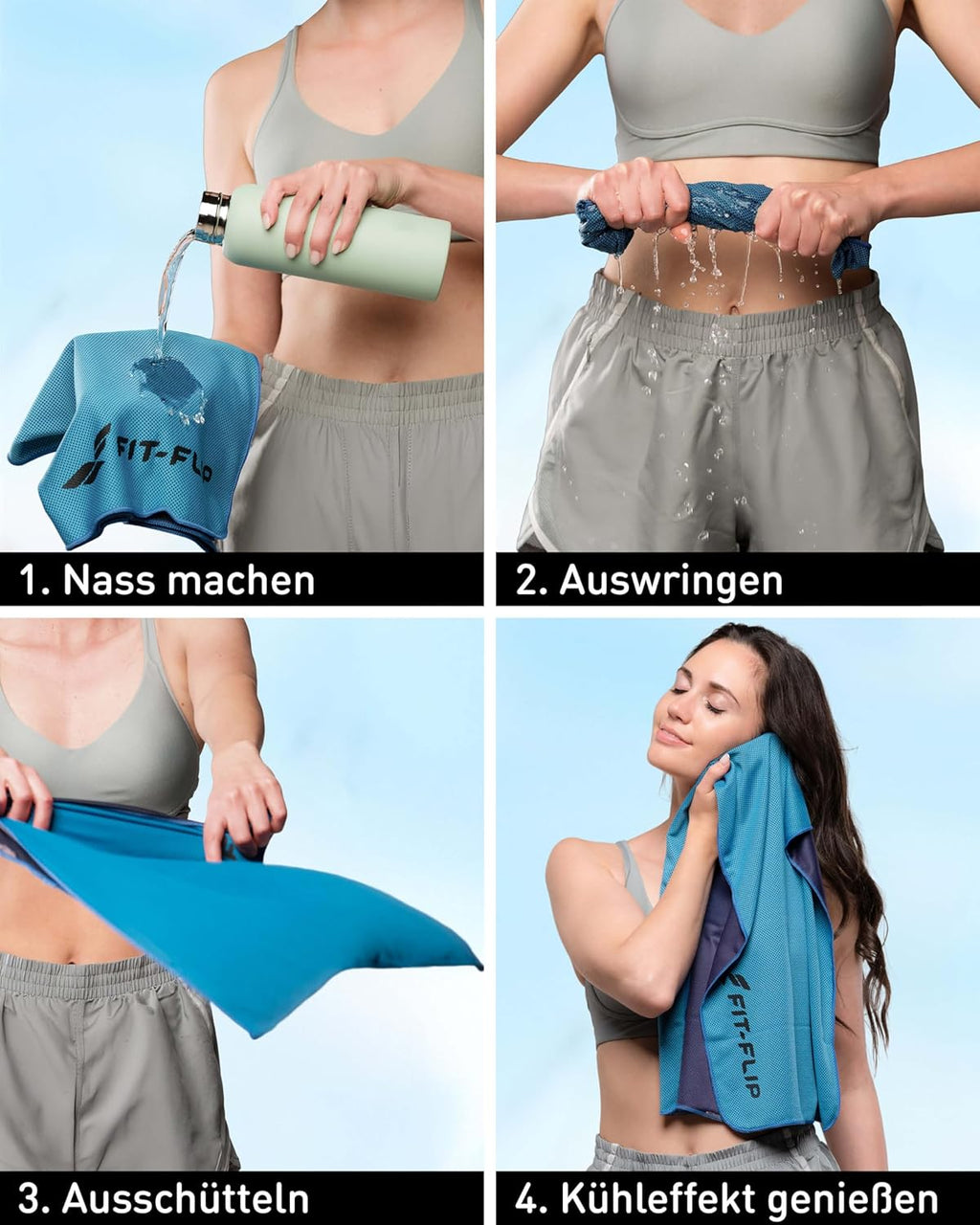 Fit-Flip Kuehlhandtuch 3er-Set Mikrofasern Sport Fitness Nacken kuehlt