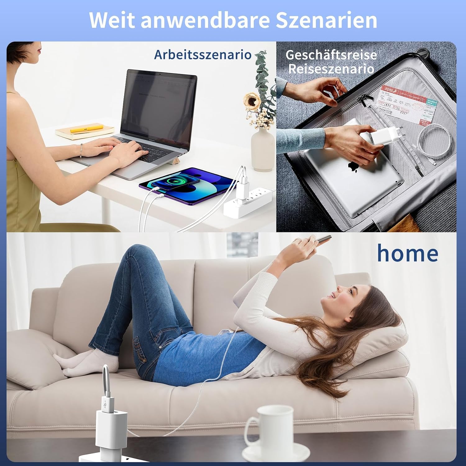 4x USB Ladegeraet Netzteil fuer iPhone Samsung Handy ohne Kabel