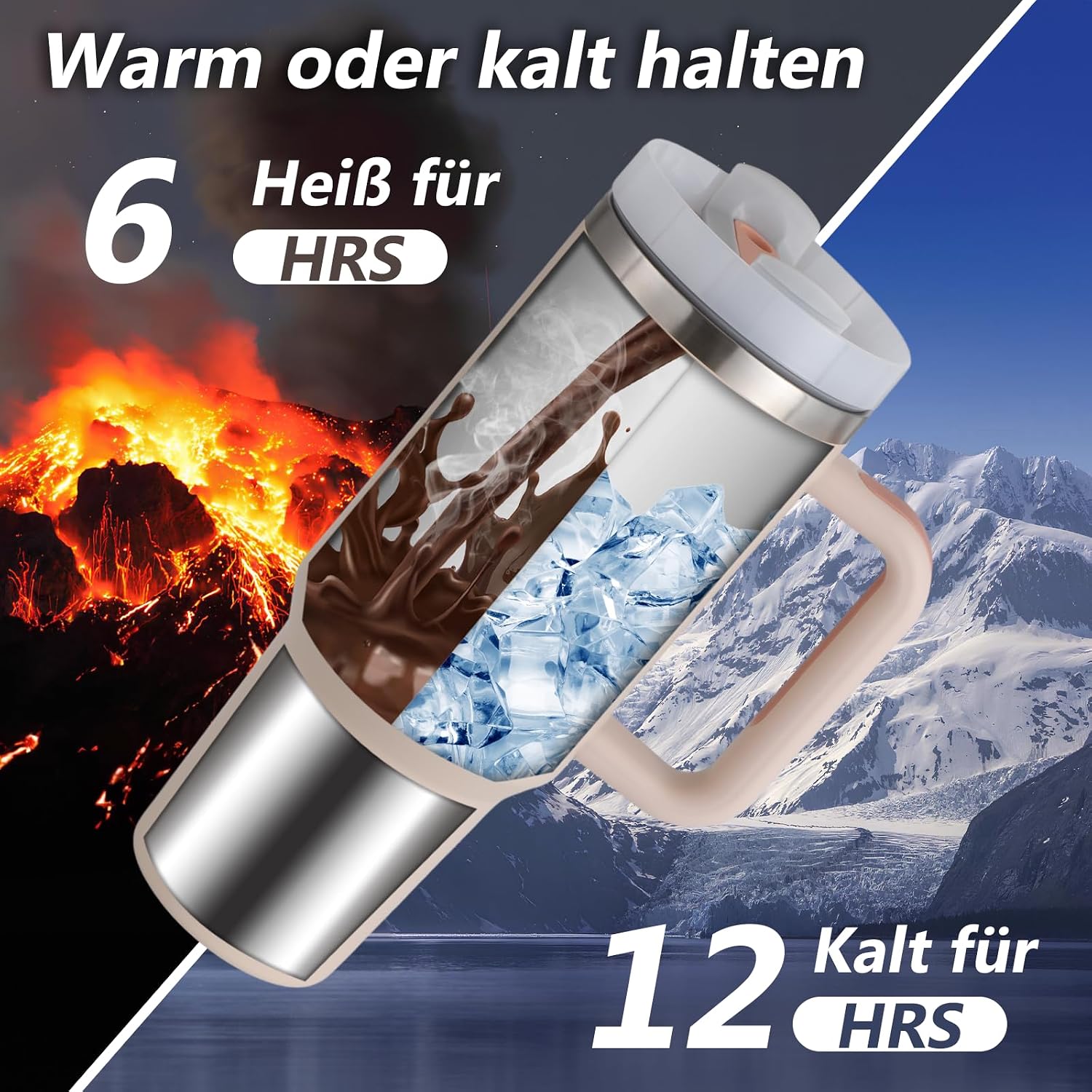 Thermobecher mit Strohhalm und Henkel Sakura Rosa