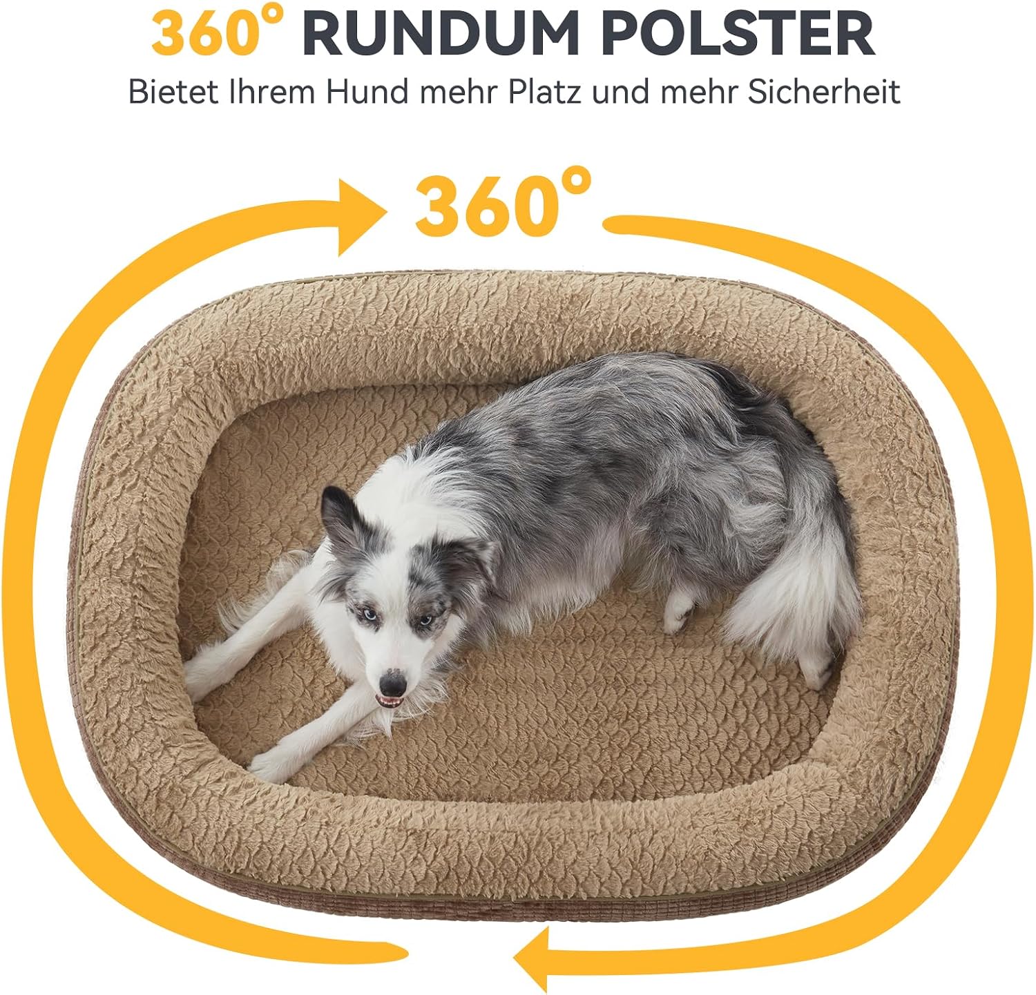 Orthopaedisches Hundebett mit Nackenrolle fuer mittelgrosse Hunde 15cm-19cm
