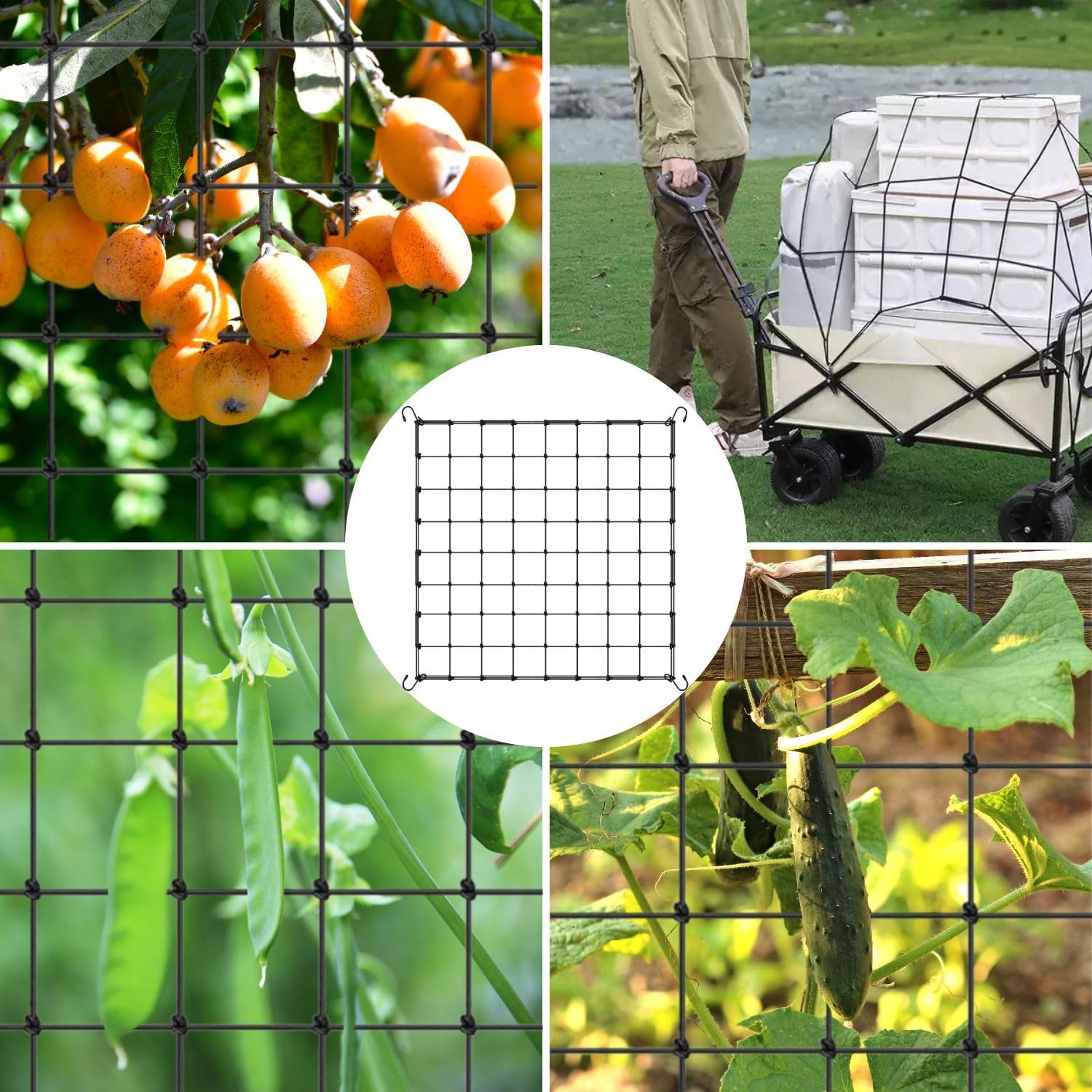 Scrog Netz 90x90 cm Pflanzennetz mit 4 rostfreien S-Haken Spaliernetz