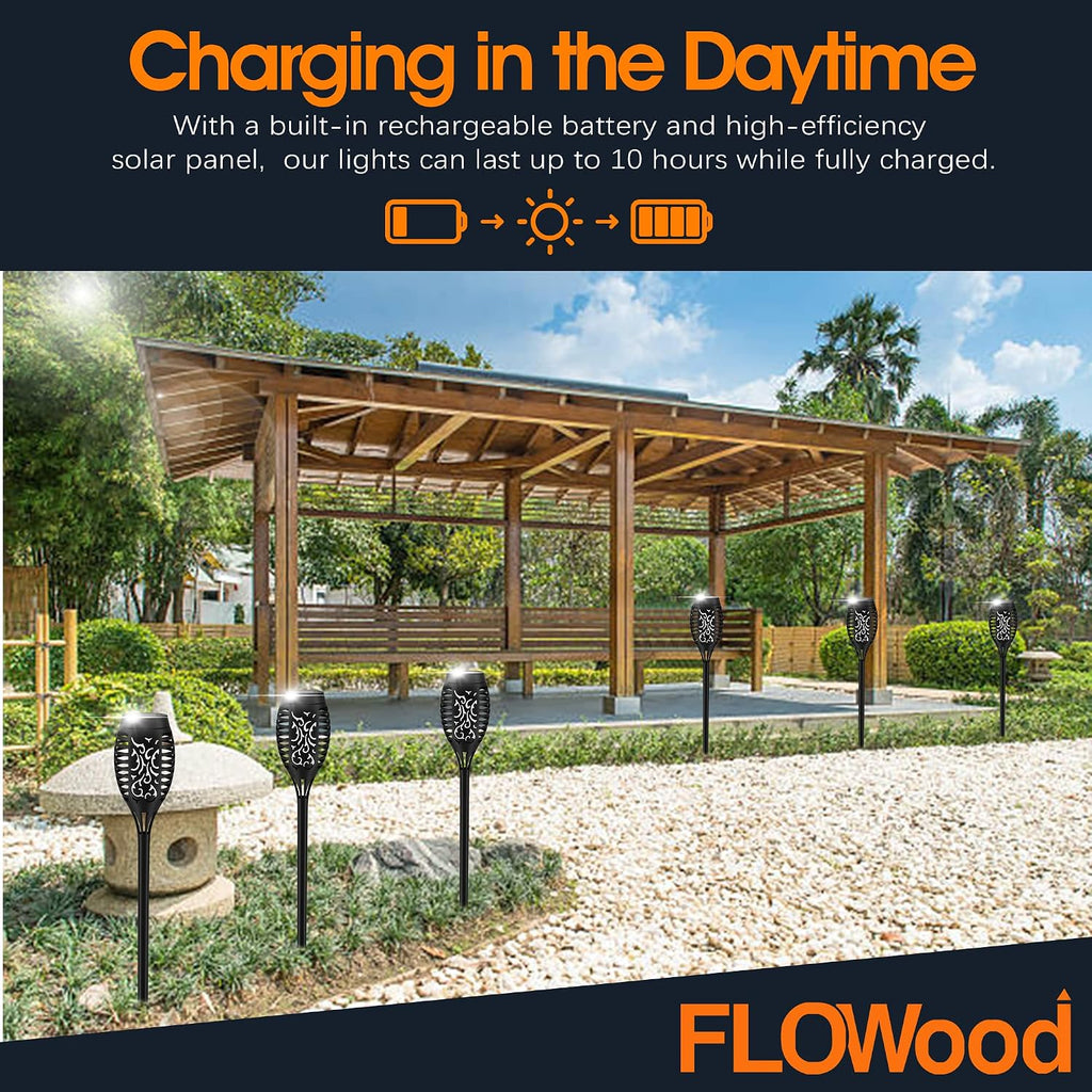 FLOWood 6er Solar Fackeln Garten LED Solarlampe IP65 wasserdicht Wegleuchte