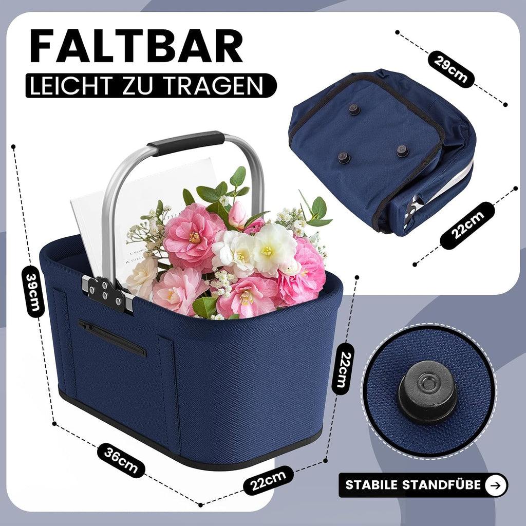 Yeabett Einkaufskorb faltbar 46x27x25 cm mit 4 Stuetzstangen gepolstert