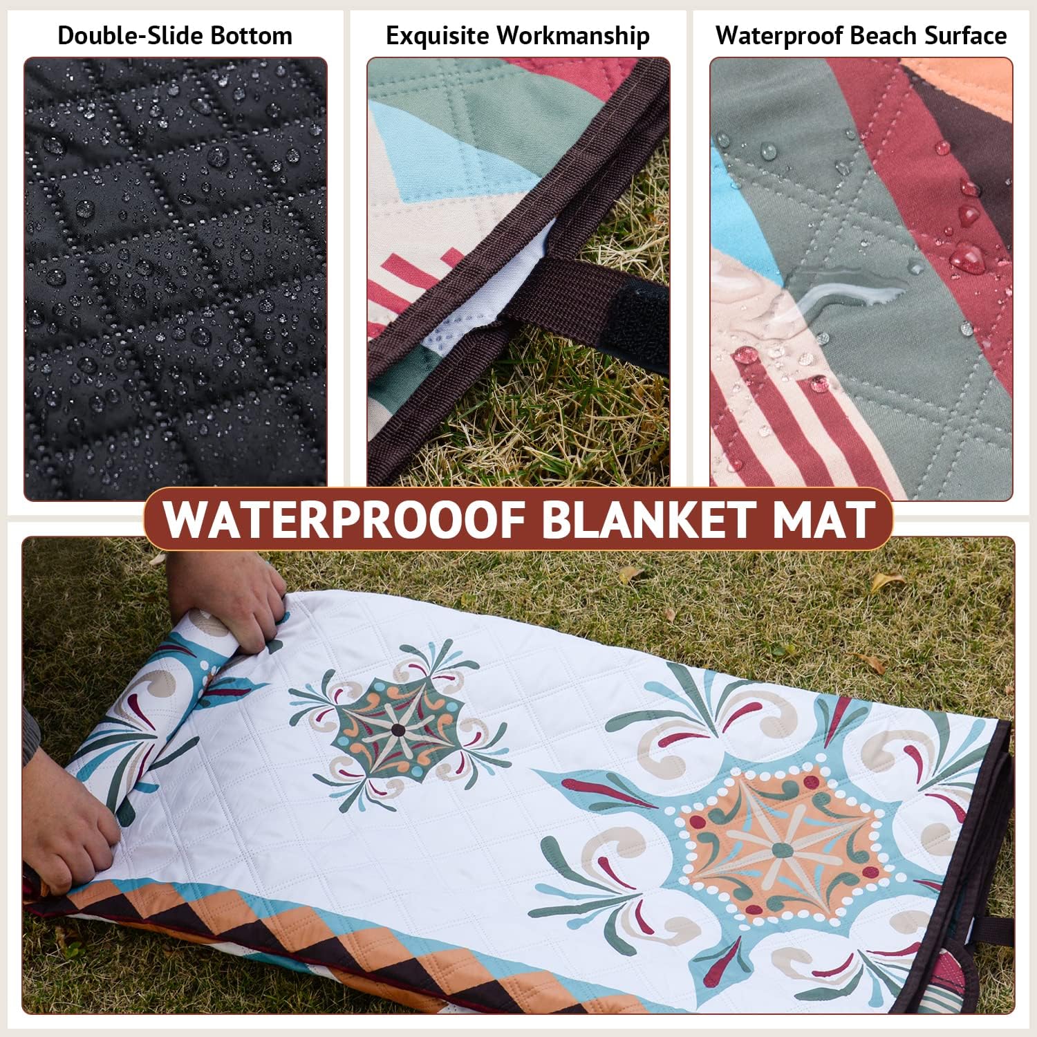 LARUTAN Stranddecke 200x200 cm sandfrei, tragbar waschbar Picknickdecke Gruen 200
