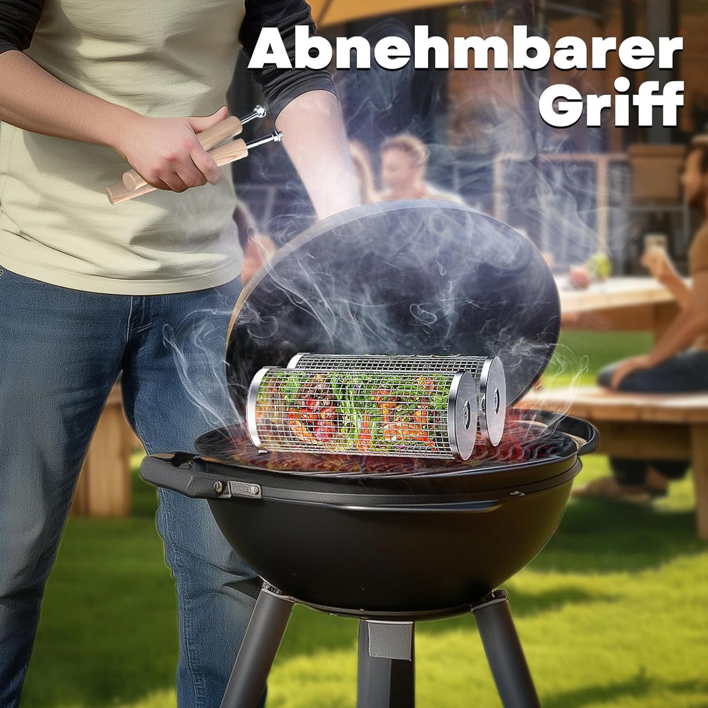 Nestbar Grillkorb Edelstahl 304 mit abnehmbarem Holzgriff fuer Gemuese - Gasgrill