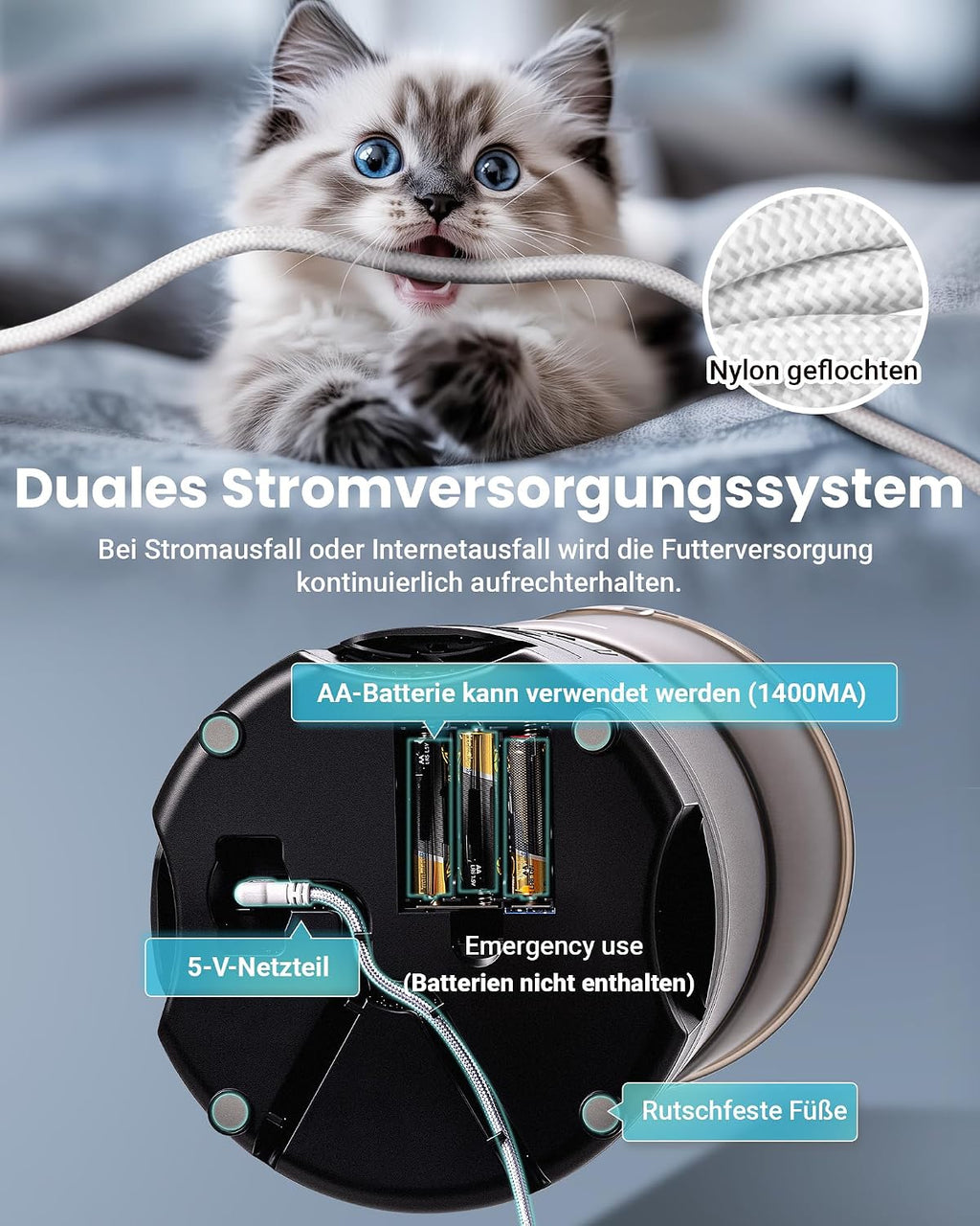 Futterautomat Katze 25 Portionen mit App Timer WiFi Schwarz
