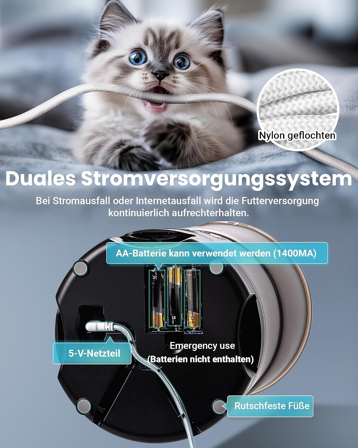 Futterautomat Katze 25 Portionen mit App Timer WiFi Schwarz