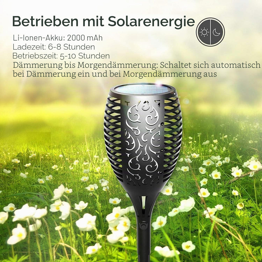 FLOWood Solar-Gartenfackeln 2er Set 110 cm, 96 LED, IP65, flackernd