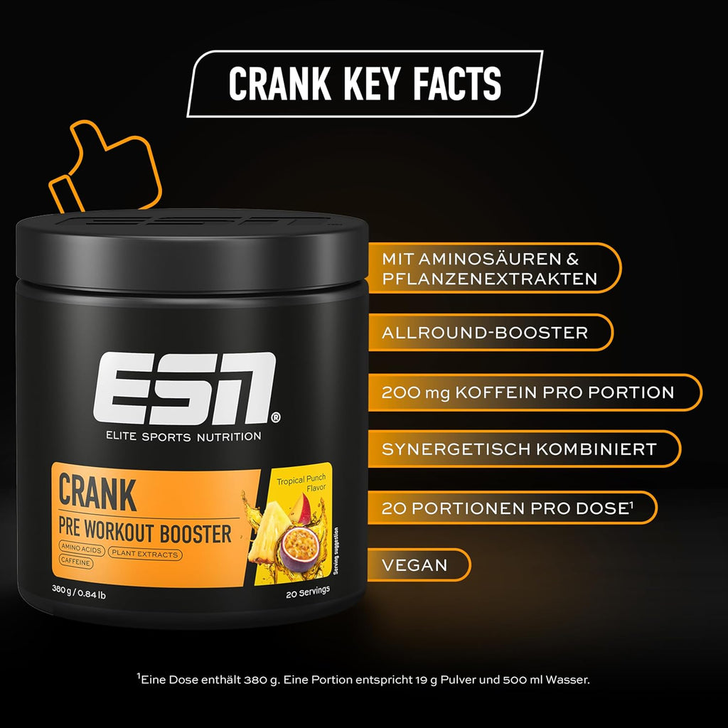 ESN Crank Pre Workout Pulver Fresh Berry Juice Koffein vegan verschiedene