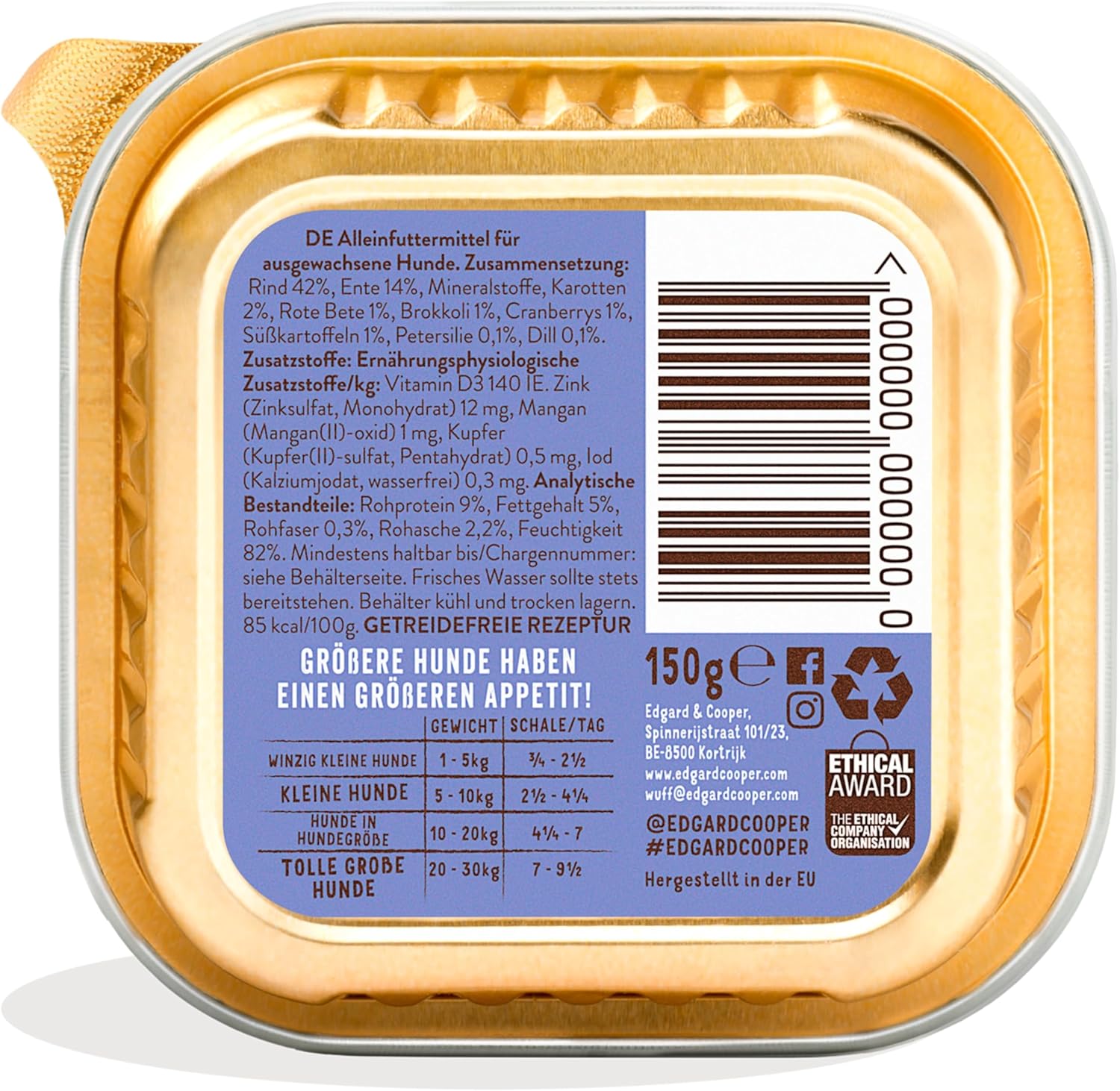 Edgard & Cooper Nassfutter Welpe Ente & Huhn 11x150g getreidefrei