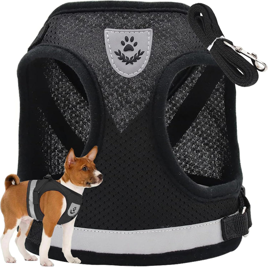 Reflektierendes Hundegeschirr S atmungsaktiv mit 110 cm Leine Schwarz