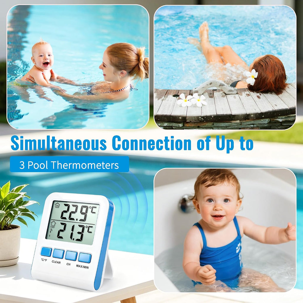 Funk Poolthermometer schwimmend IPX8 wasserdicht 3-Kanal Temperaturanzeige fuer P