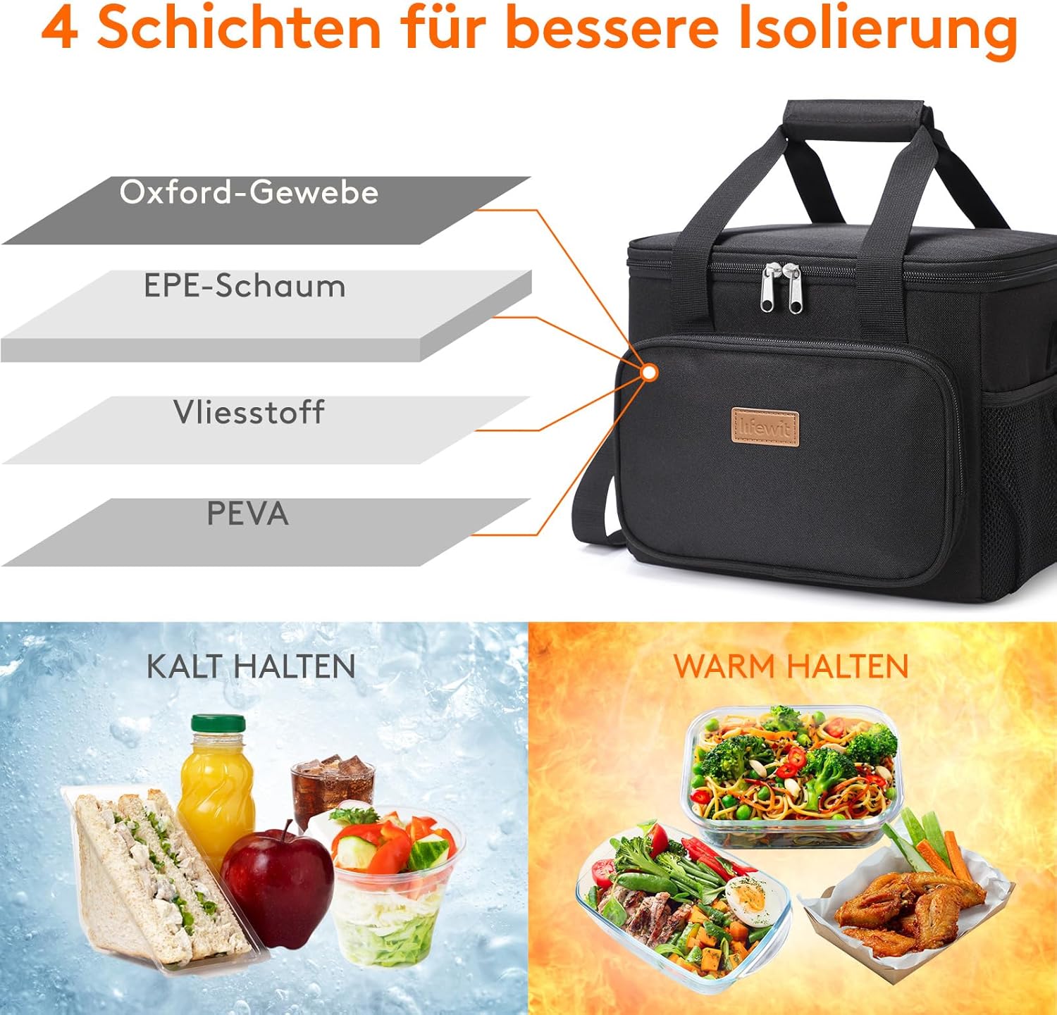 Lifewit Kuehltasche faltbar Isolierte Thermotasche Umhaengetasche Grau
