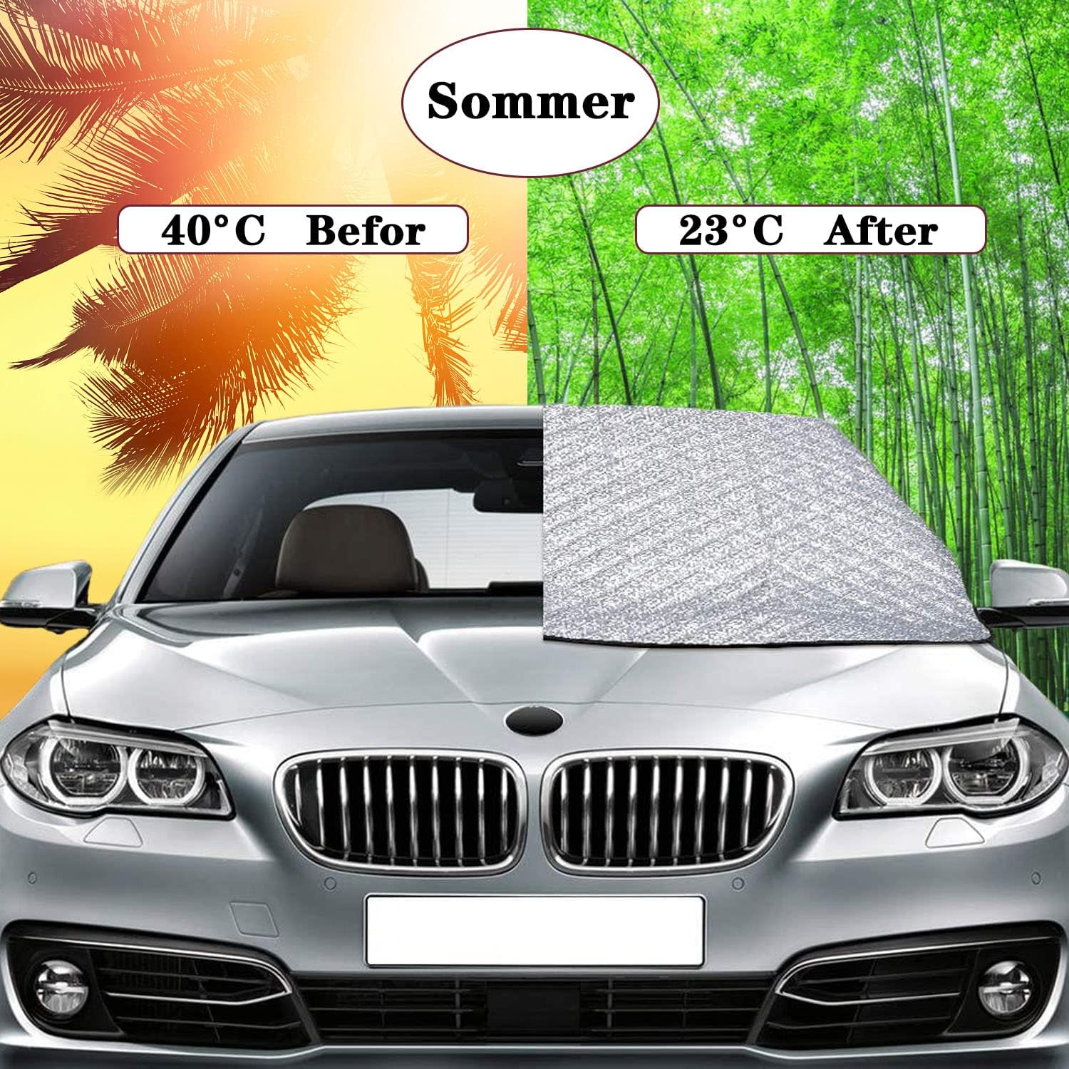 KEELYY Frontscheibenabdeckung Auto 150x100 cm Winter Frost- und Sonnenschutz