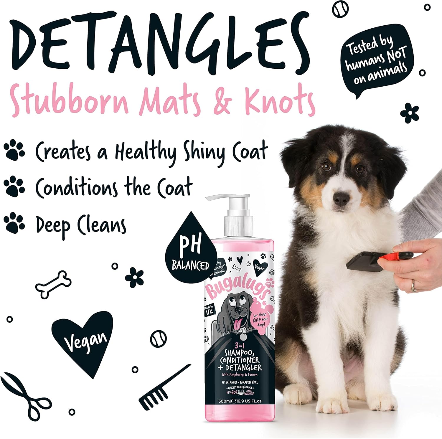 BUGALUGS Hundeshampoo 3‑in‑1 Reinigung Pflege Entwirrung Himbeer Zitrone -5