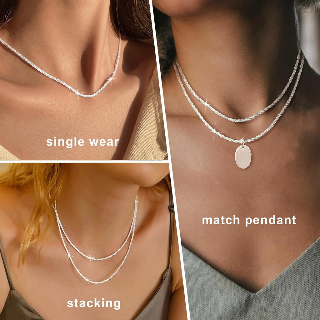CASSIECA Damen 2er Set Silber Ketten Layered Singapur- und Popcornkette