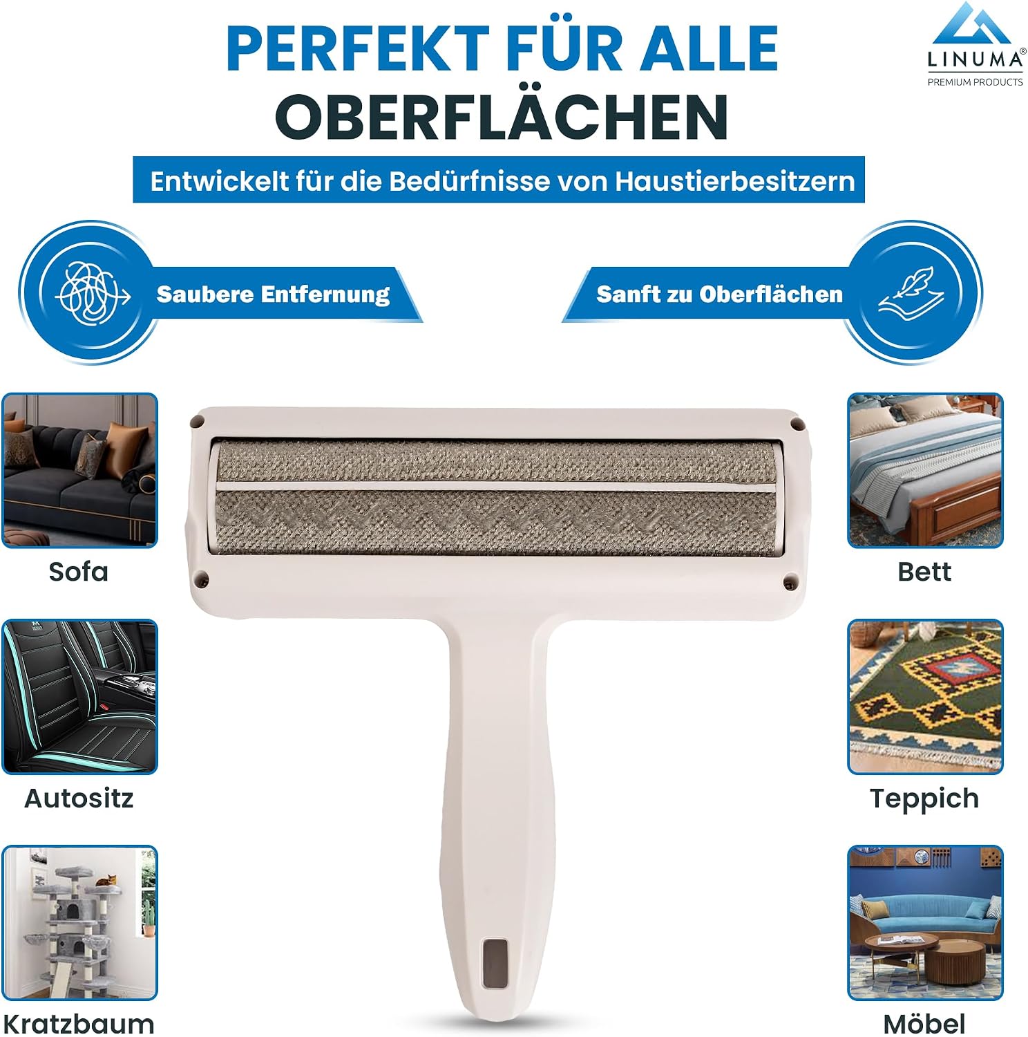 Tierhaarentferner Fusselrolle wiederverwendbar selbstreinigend Weiss fuer Sofa Tep