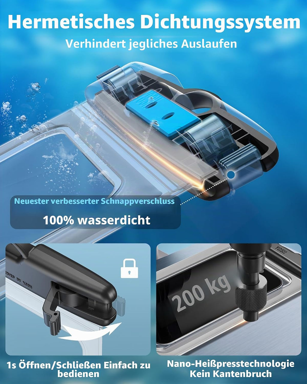 YOSH wasserdichte Handytasche 7,0" IPX8 Unterwasser Huelle 2er Set Clear