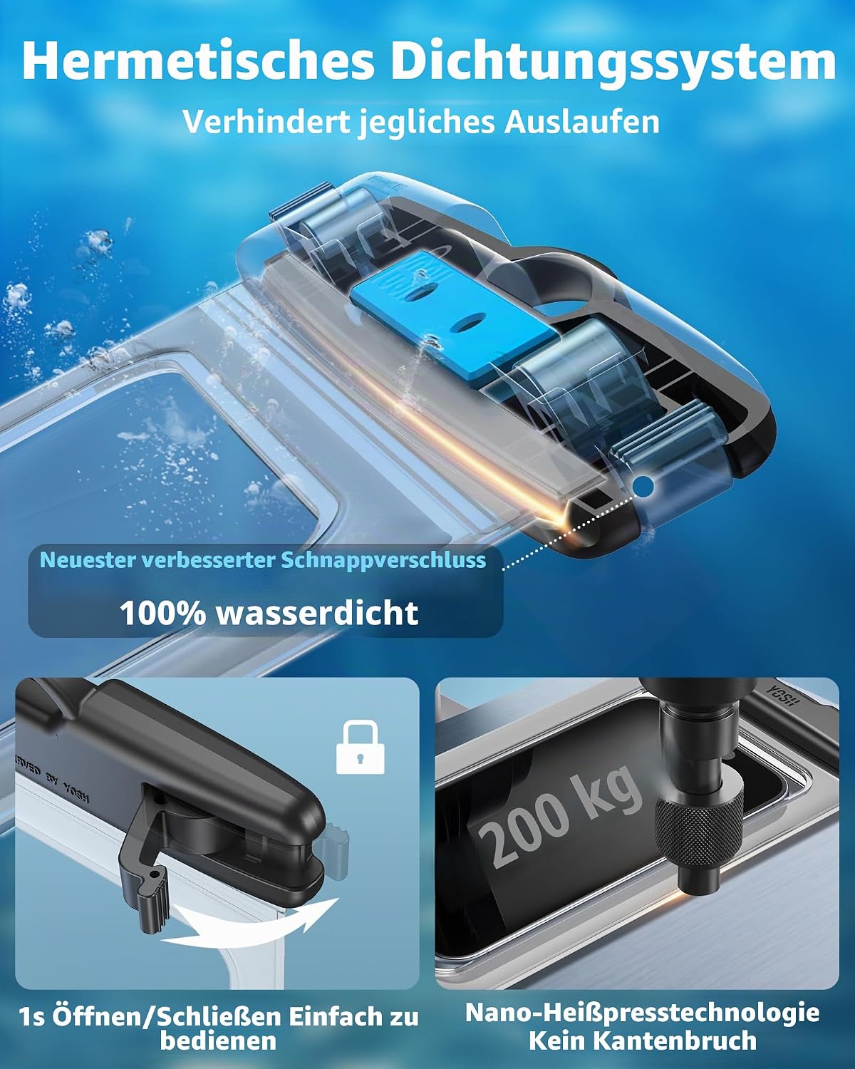 YOSH wasserdichte Handytasche 7,0" IPX8 Unterwasser Huelle 2er Set Clear