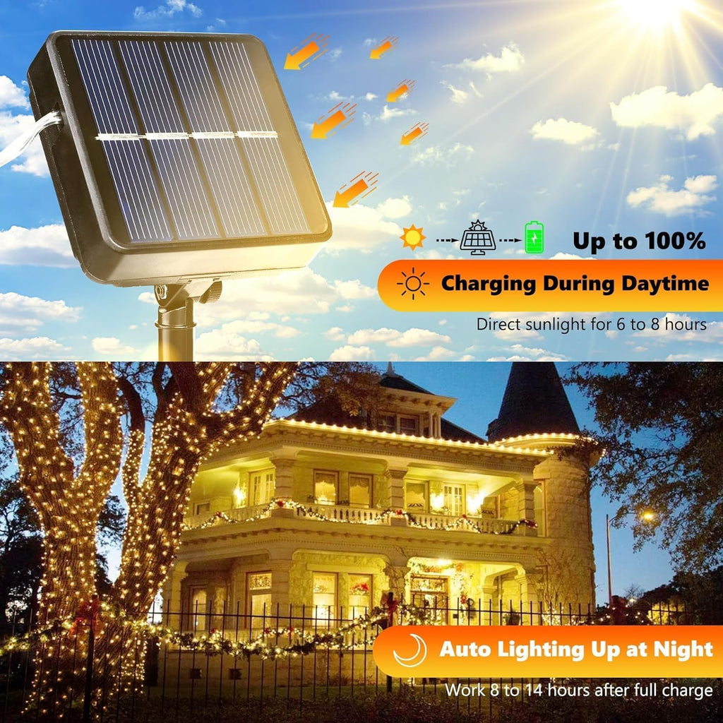 Joomer Solar Lichterkette 2er Set 12 m 120 LED Kupferdraht warmweiss, 8 Modi, was