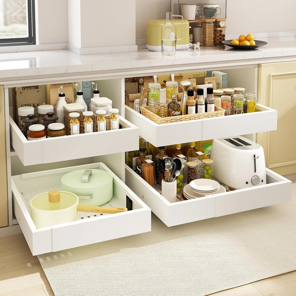 2x Ausziehbare Teleskopschublade Kueche Schrank Organizer Weiss 41cm-53cm