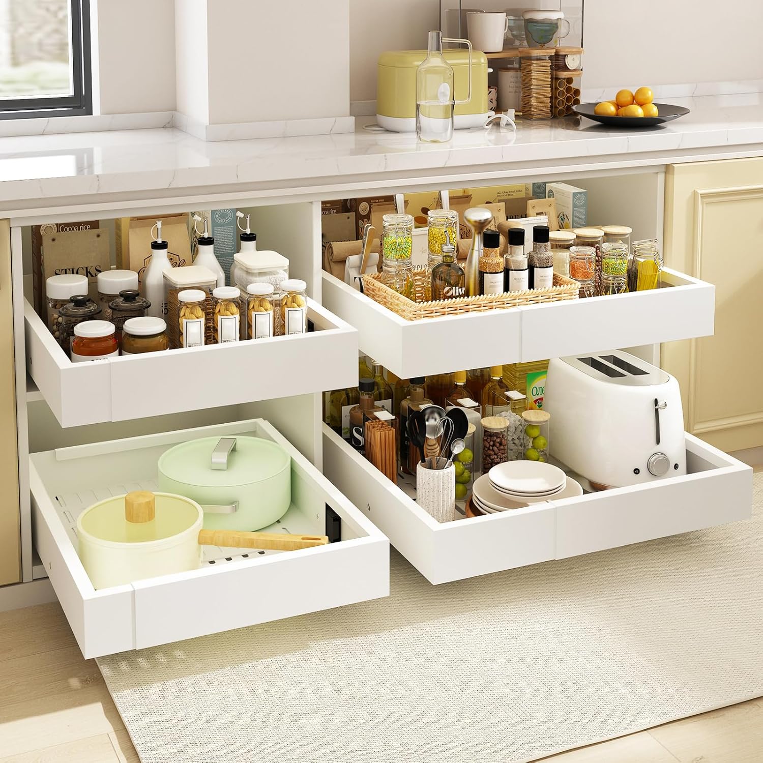 2x Ausziehbare Teleskopschublade Kueche Schrank Organizer Weiss 41cm-53cm
